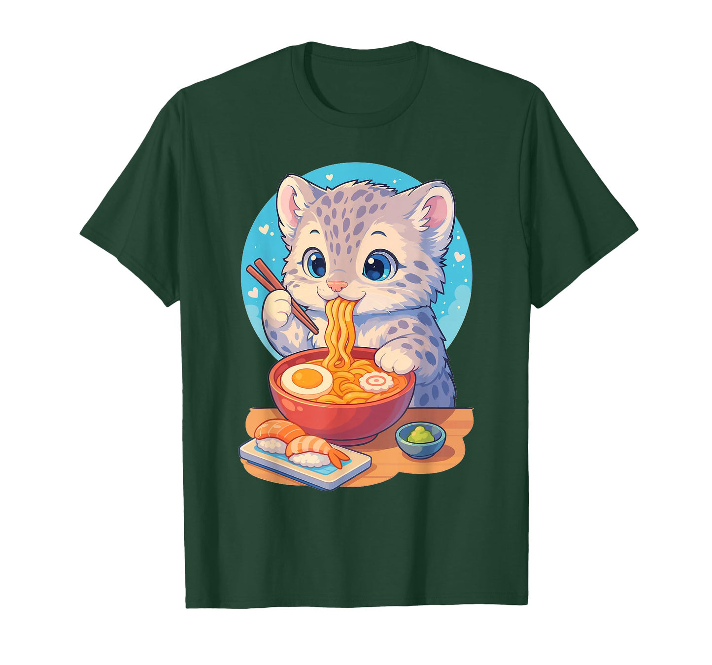 Snow Leopard Eats Ramen Noodles Japanese Vintage T-Shirt