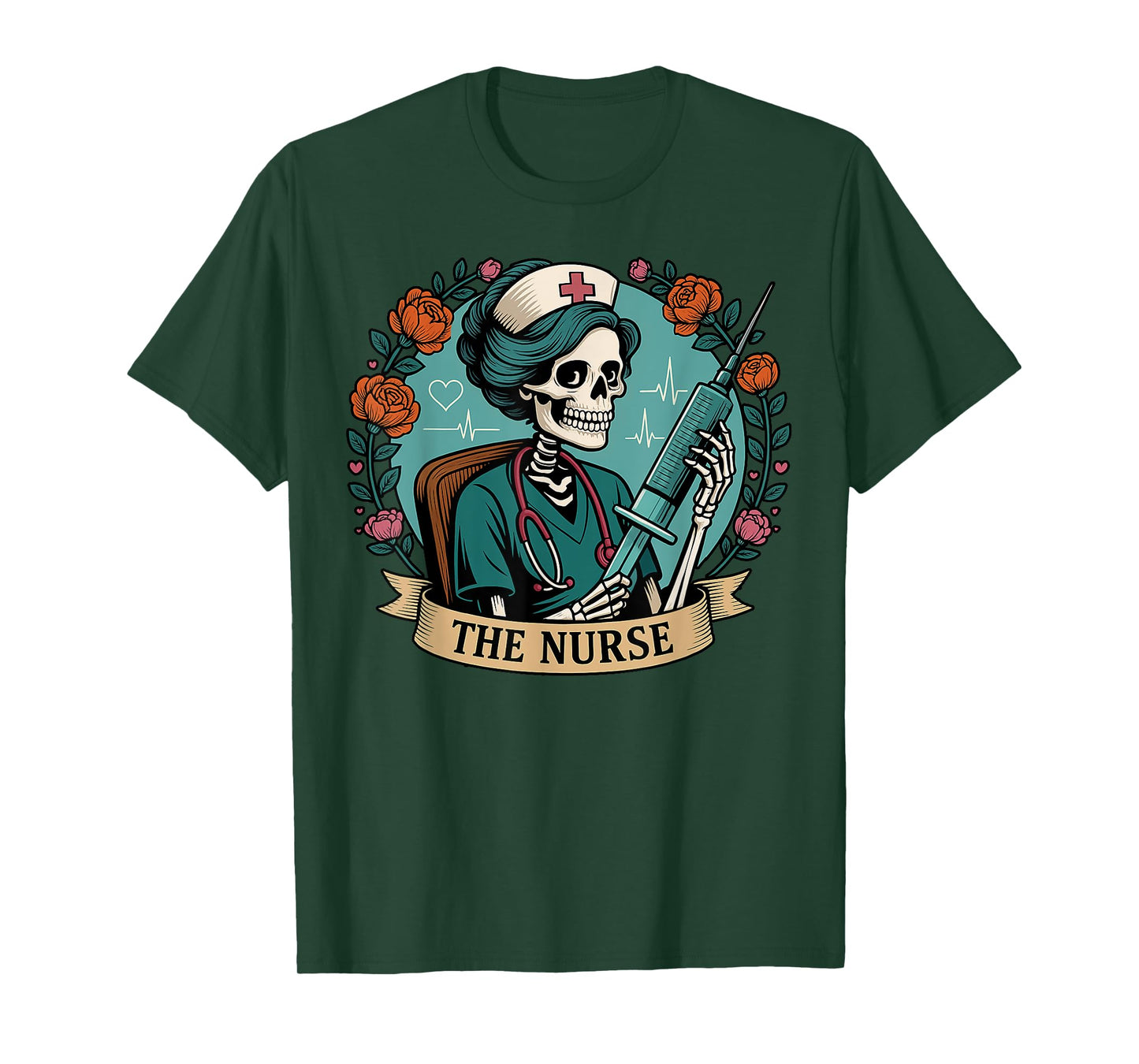 The Nurse Skeleton Floral CNA Nursing Horror Doctor Spooky T-Shirt