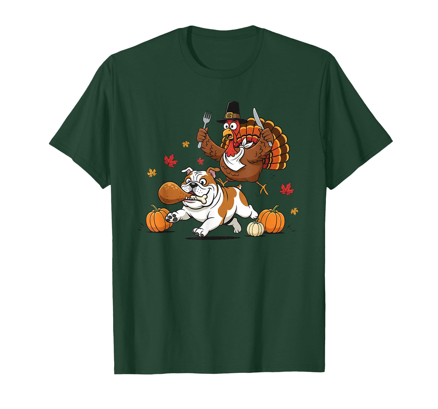 Funny English Bulldog Turkey Thanksgiving Womens Mens Kids T-Shirt