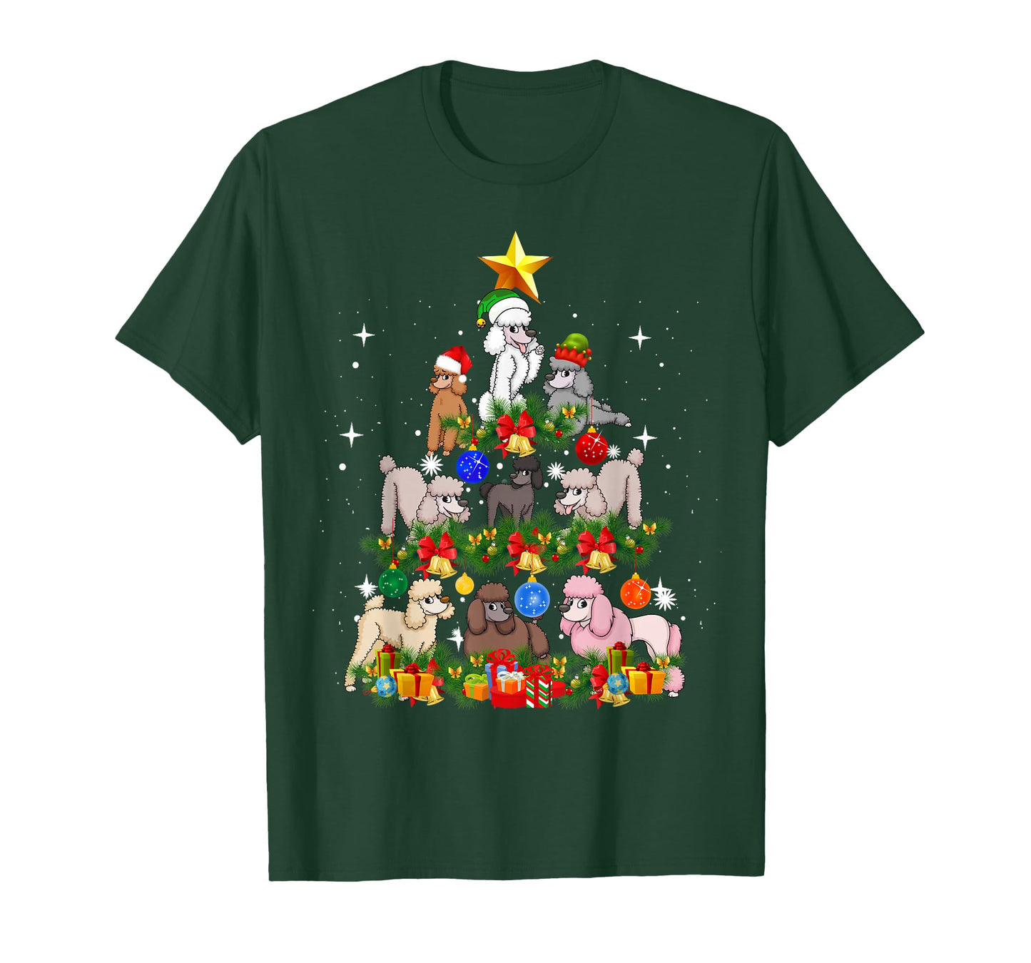 Funny Poodle Christmas Tree Santa Hat Xmas Holiday Costume Men Women Kids T-Shirt