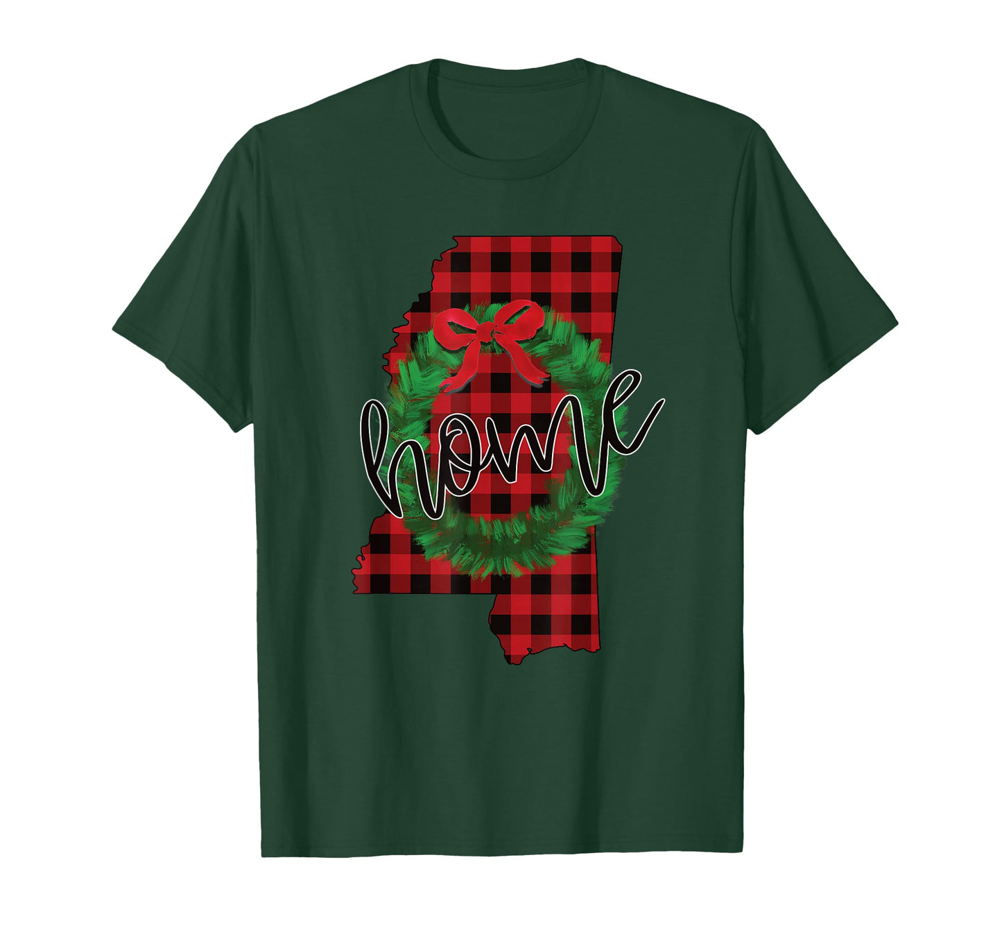 Mississippi Buffalo Plaid Christmas Home Wreath Retro T-Shirt