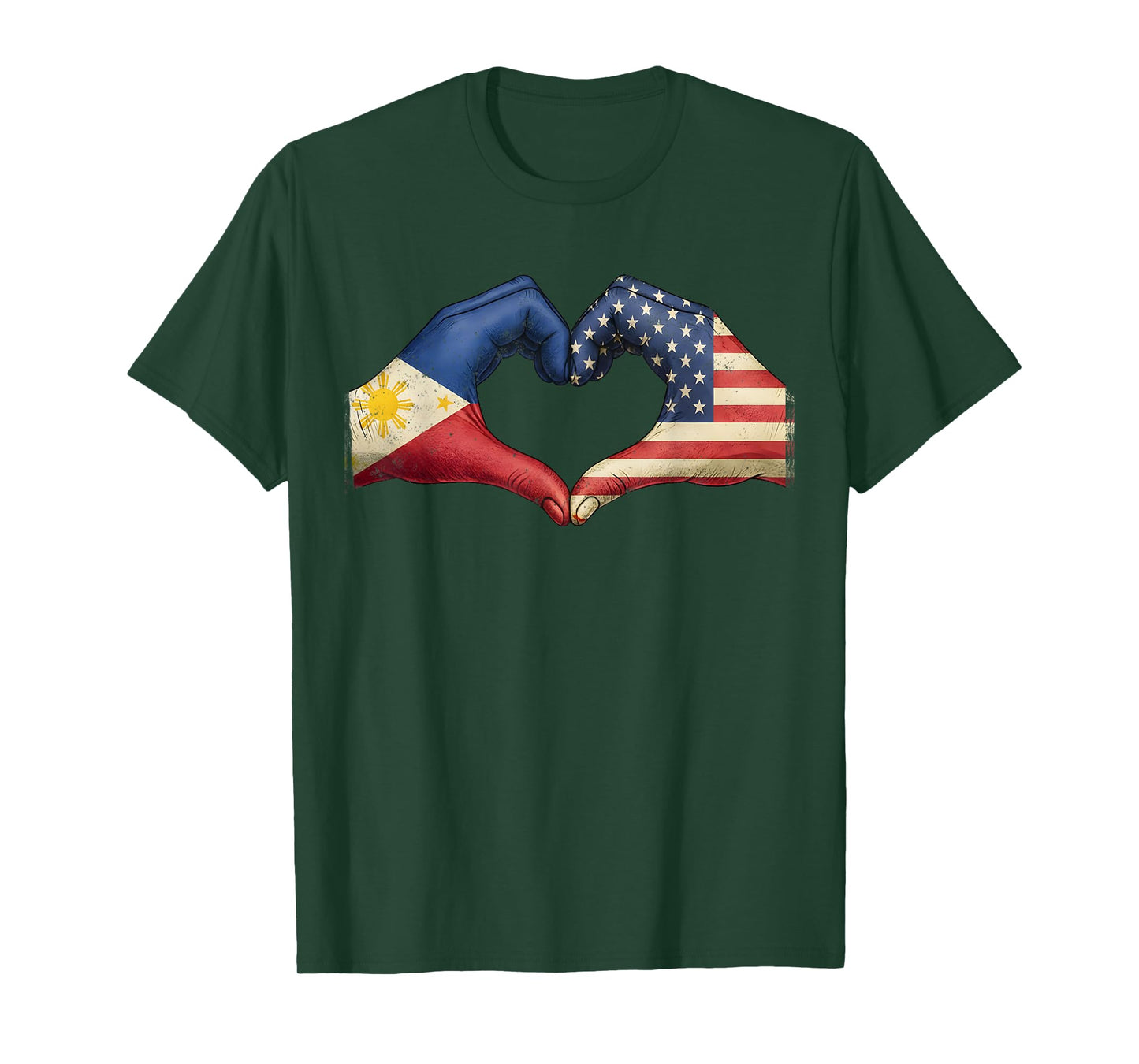 Philippines USA Flag Heart Hands Vintage Unity Culture Art T-Shirt