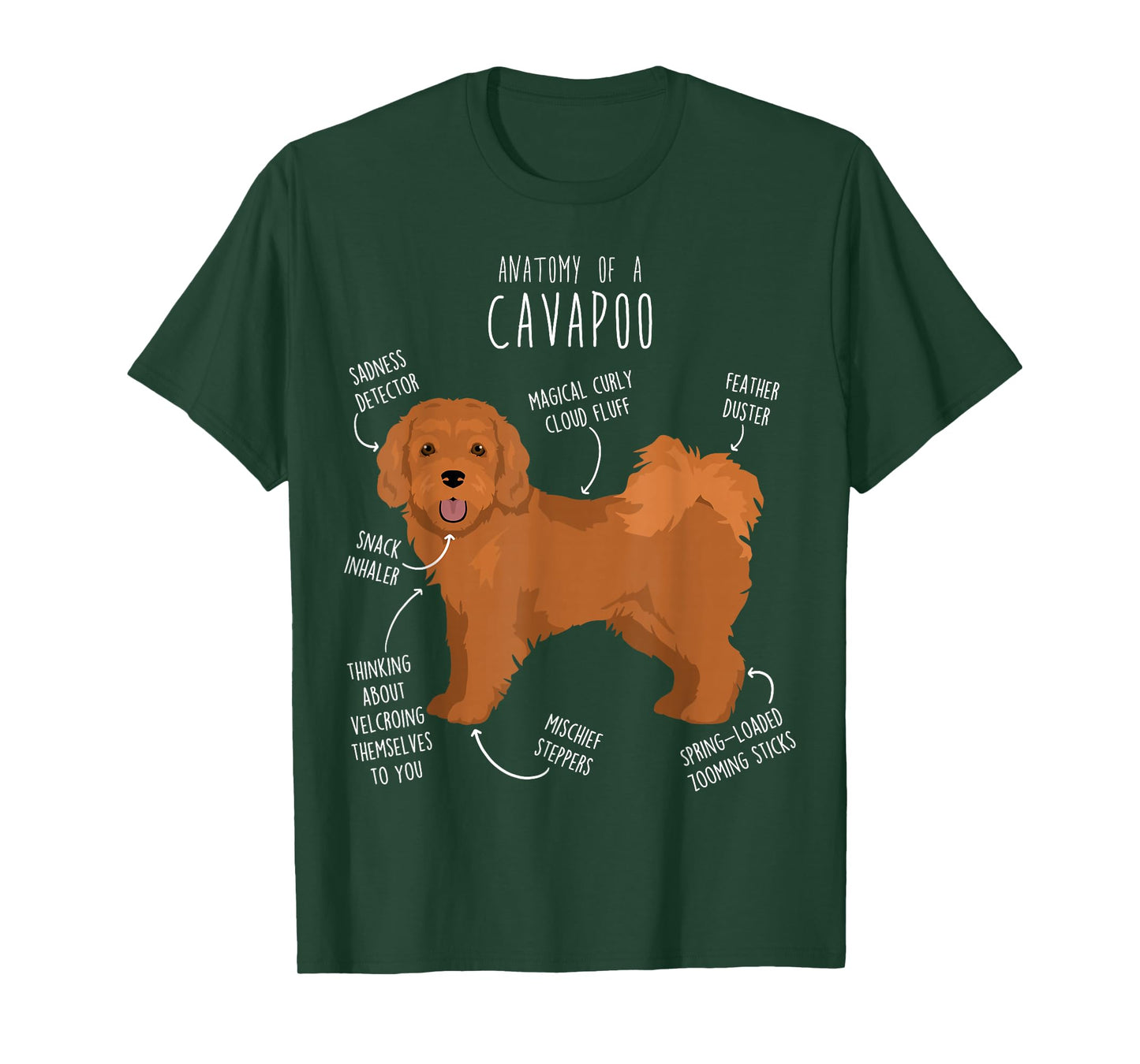 Cavapoo Dog Anatomy, Cute Funny Red Cavoodle Pet Mom Dog Dad T-Shirt