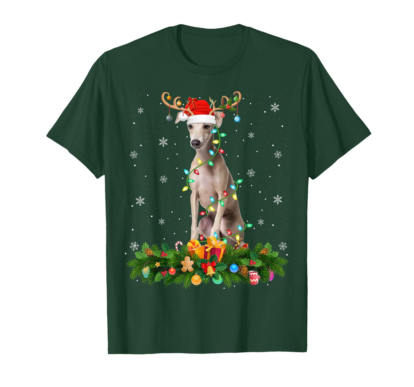 Xmas Holiday Reindeer Santa Italian Greyhound Dog Christmas T-Shirt