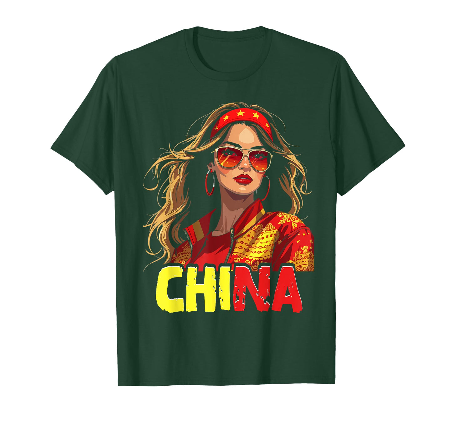 China Flag Woman Sunglasses Girl China T-Shirt