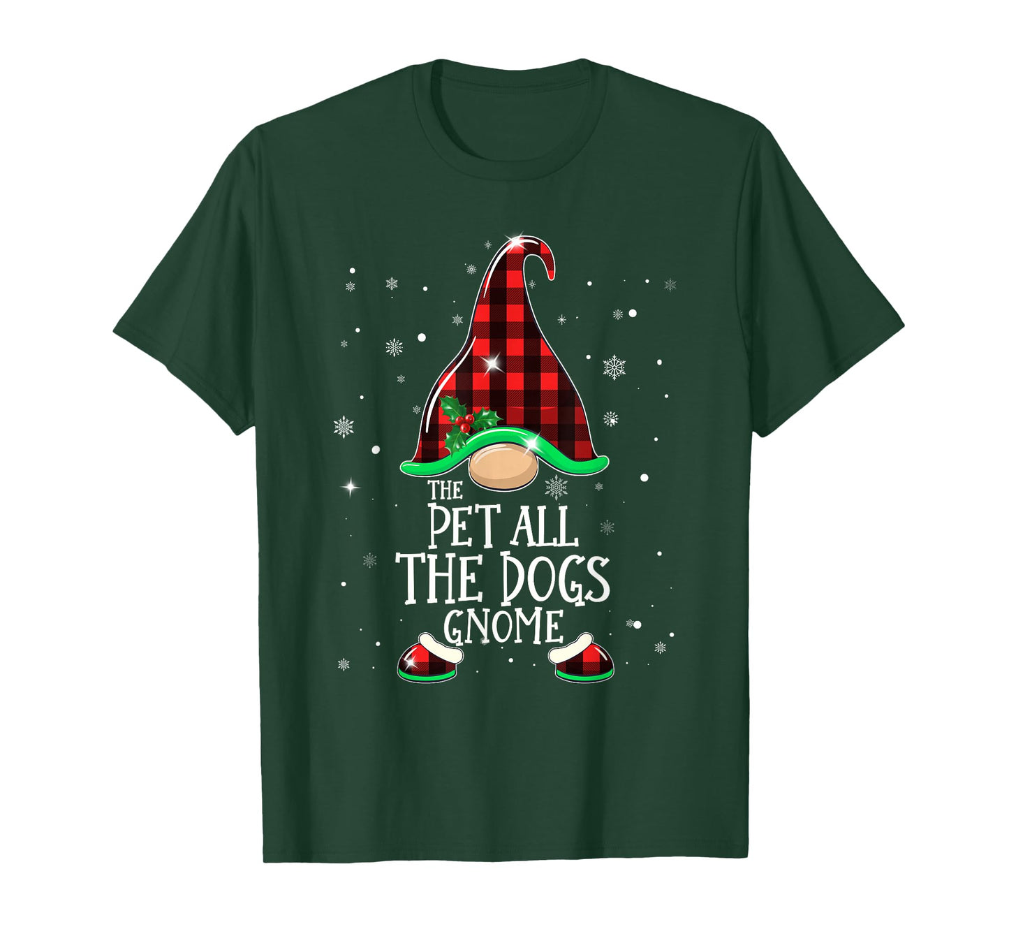 THE PET ALL THE DOGS Gnome Buffalo Plaid Matching Christmas T-Shirt