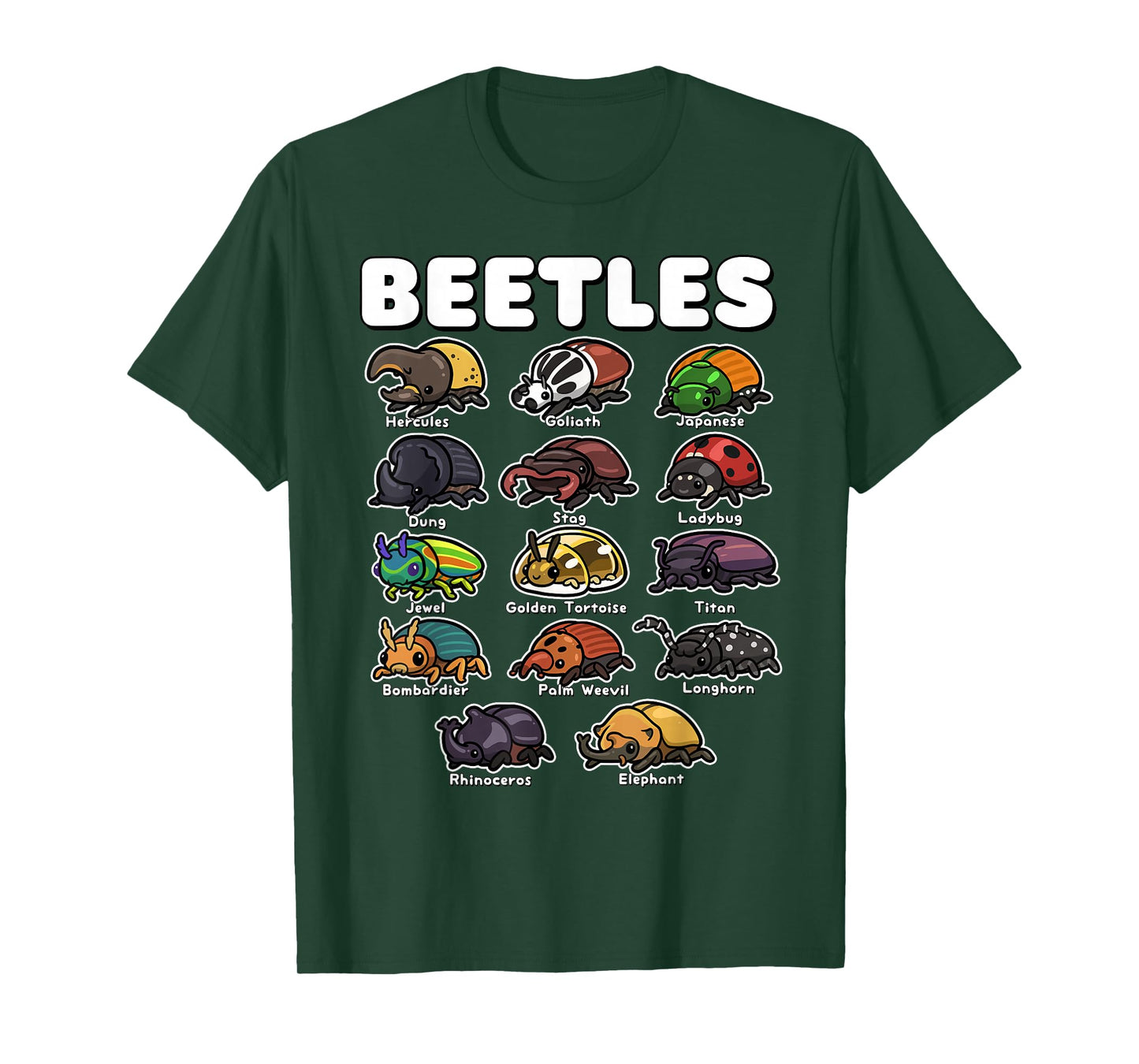 Cute Beetles Collection Funny Insect Cartoon Entomology Art T-Shirt