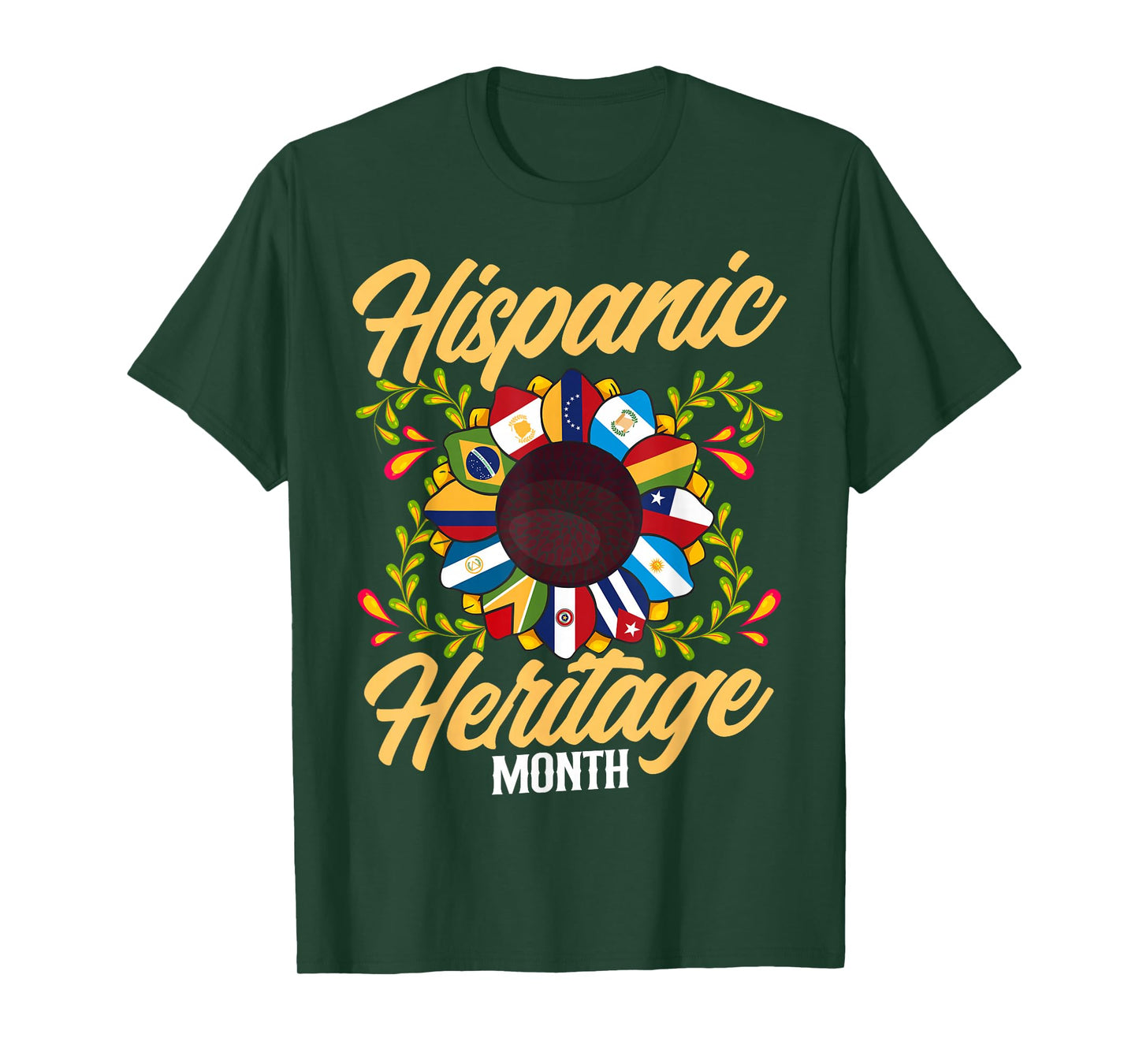 Hispanic Heritage Month Latino Countries Flags Sunflower T-Shirt