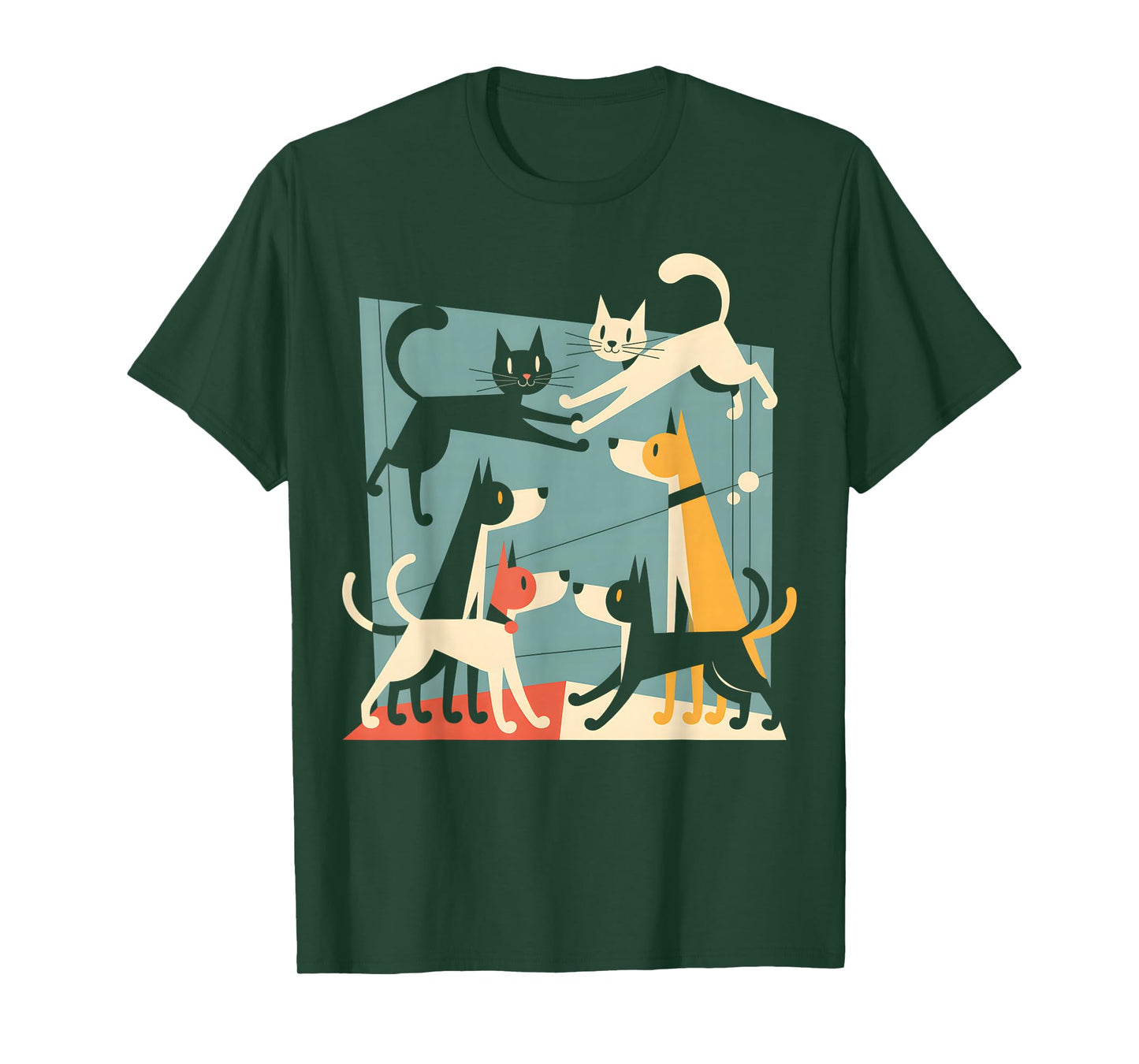 Retro Mid-Century Modern Dogs Cats 50s 60s Style T-Shirt