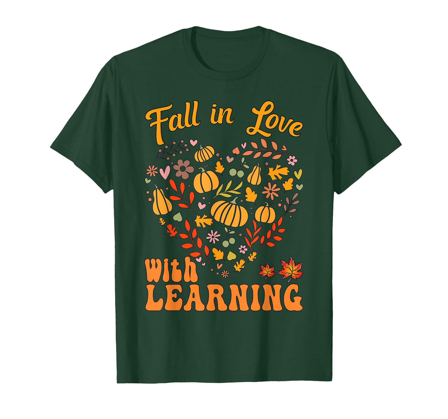 Fall In Love With Learning Autum Thanksgiving Teacher Kids T-Shirt