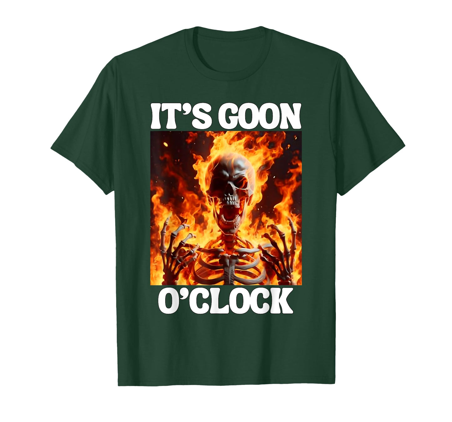 Gooning O'clock Funny Cringe Hard Skeleton Meme Flames T-Shirt