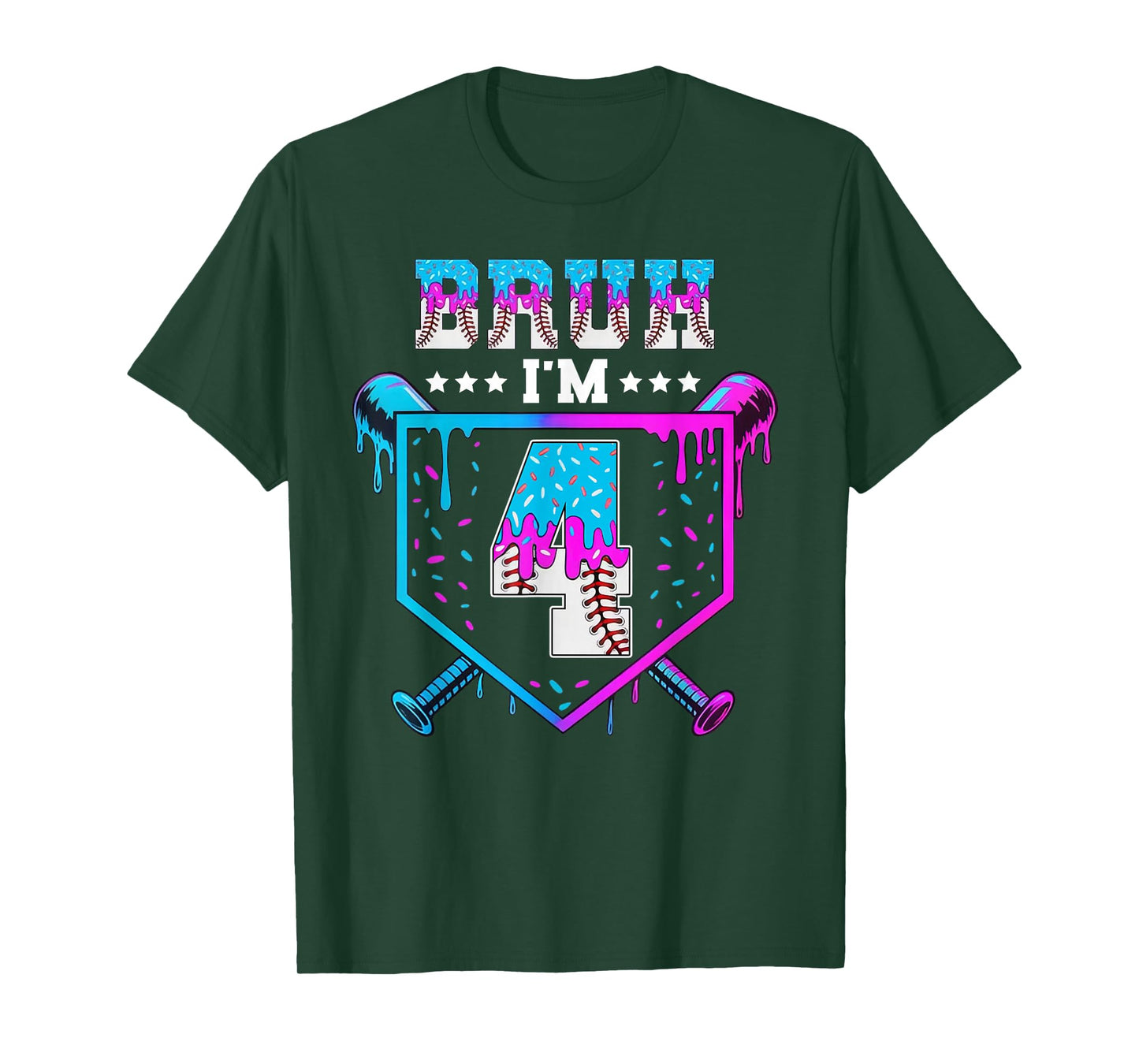 Bruh 4th Birthday Boy Baseball Ice Cream Drip 4 Year Old Boy T-Shirt