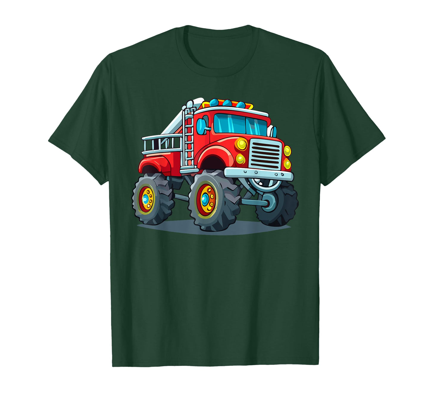 Fire Truck With Monster Truck Wheels Firefighter Vehicle T-Shirt