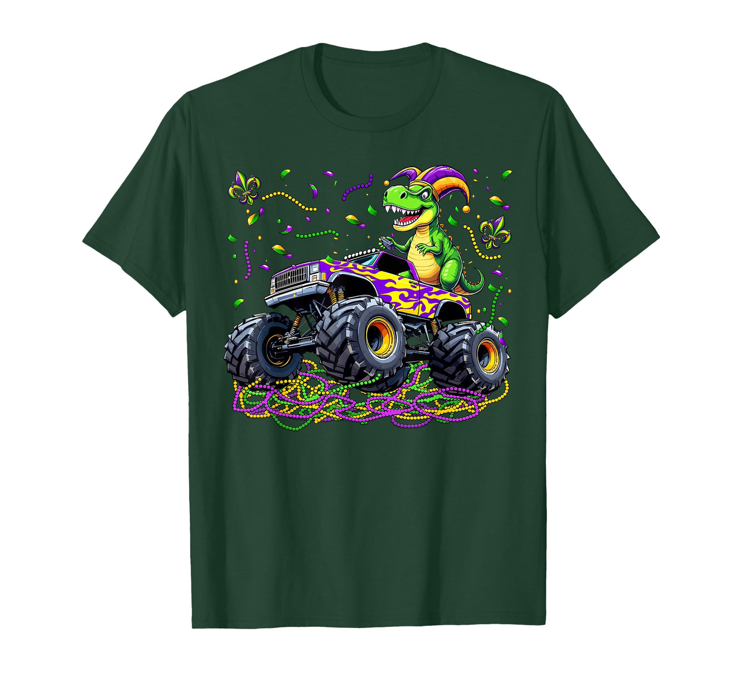 Mardi Grawr Mardi Gras Dinosaur T-rex Monster Truck Boy Kid T-Shirt