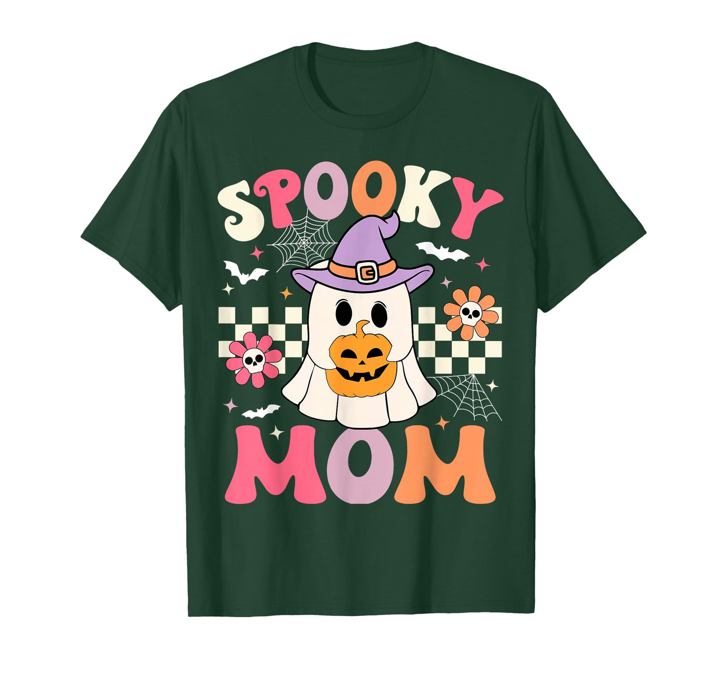 Groovy Spooky Mom Retro Ghost Holding Pumpkin Halloween T-Shirt
