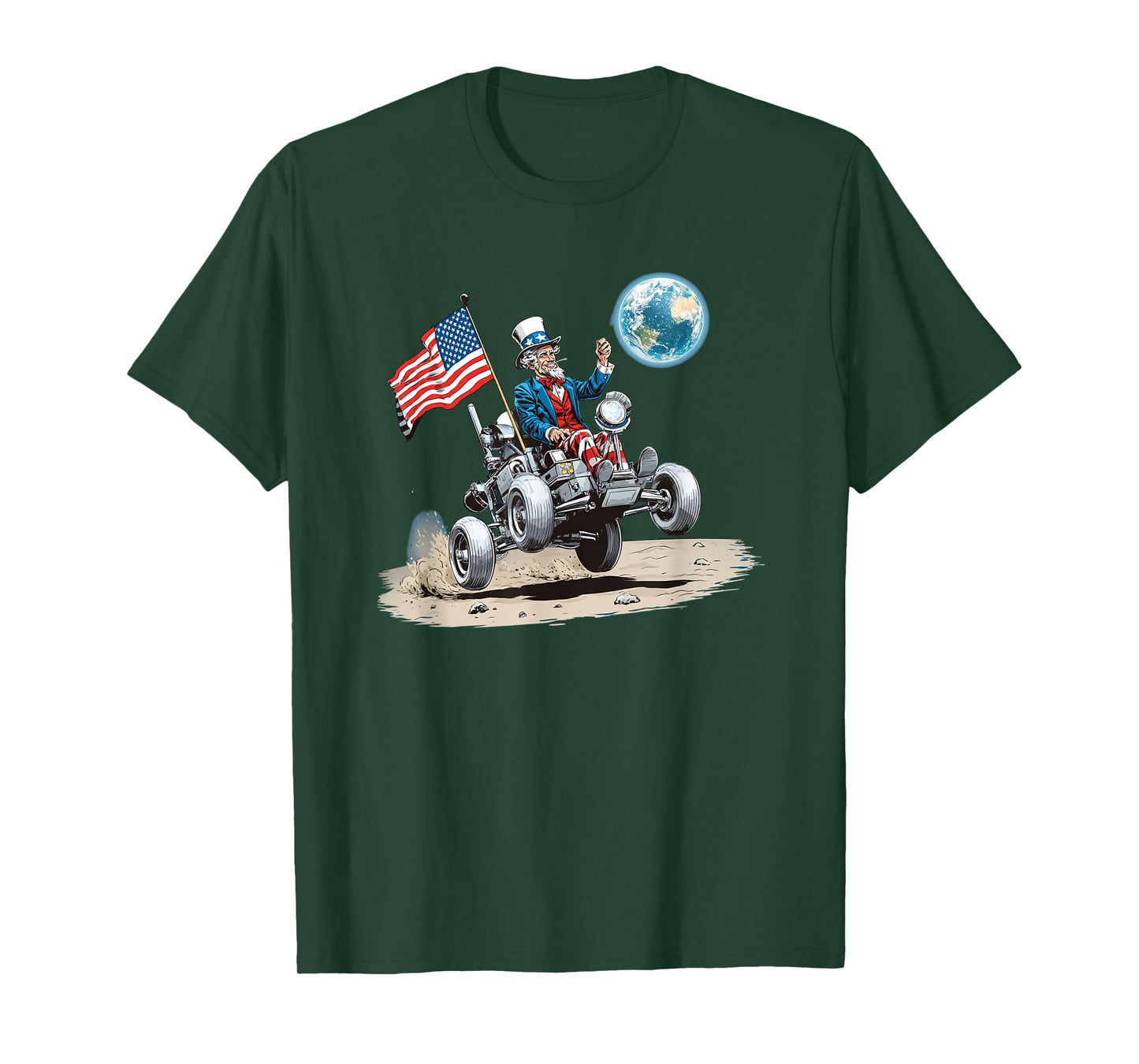 Nice Moon Vehicle with Patriotic Flag and Earth T-Shirt
