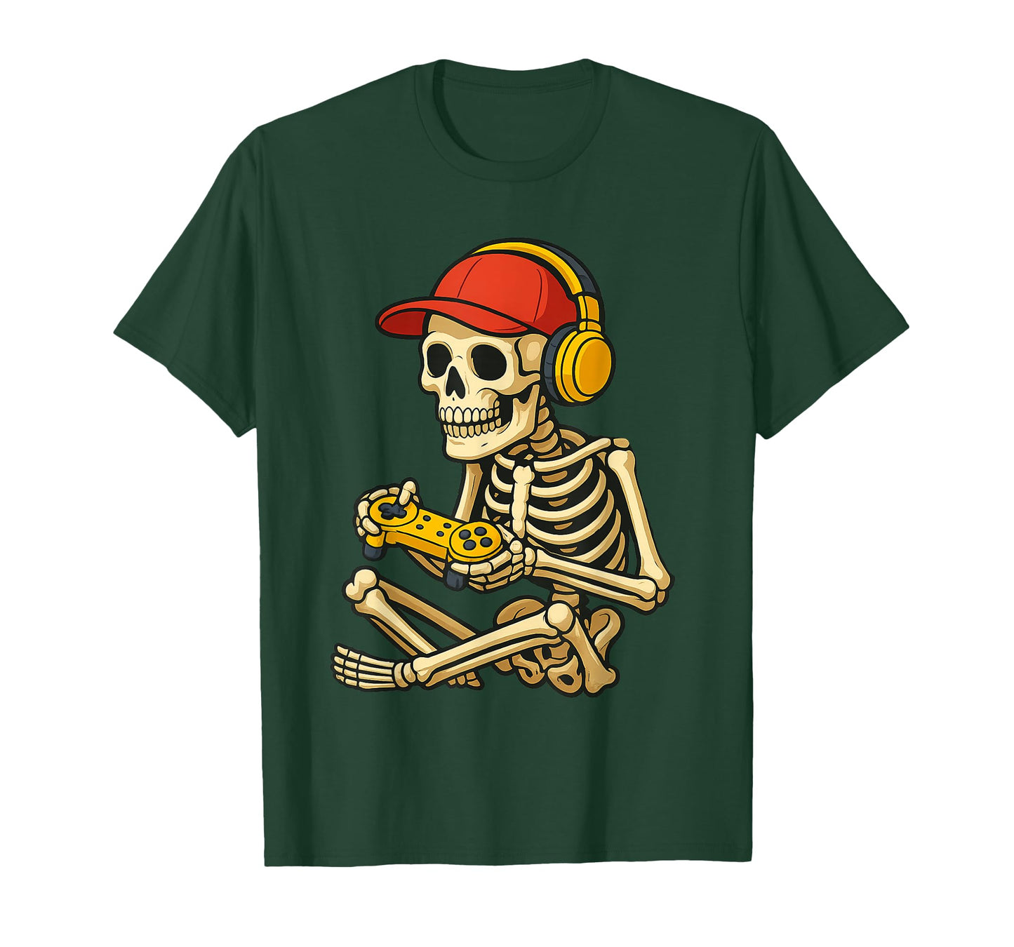 Funny Gaming Skeleton with Cap Headphones and Controller T-Shirt