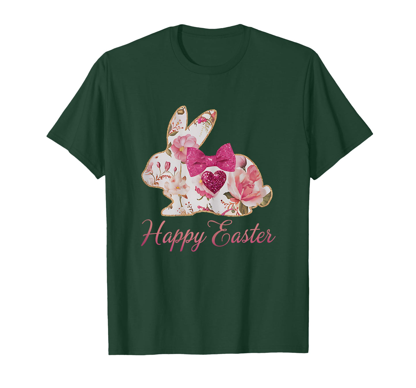 Pink Floral Chinoiserie Bunny Happy Easter Day Girls Women T-Shirt