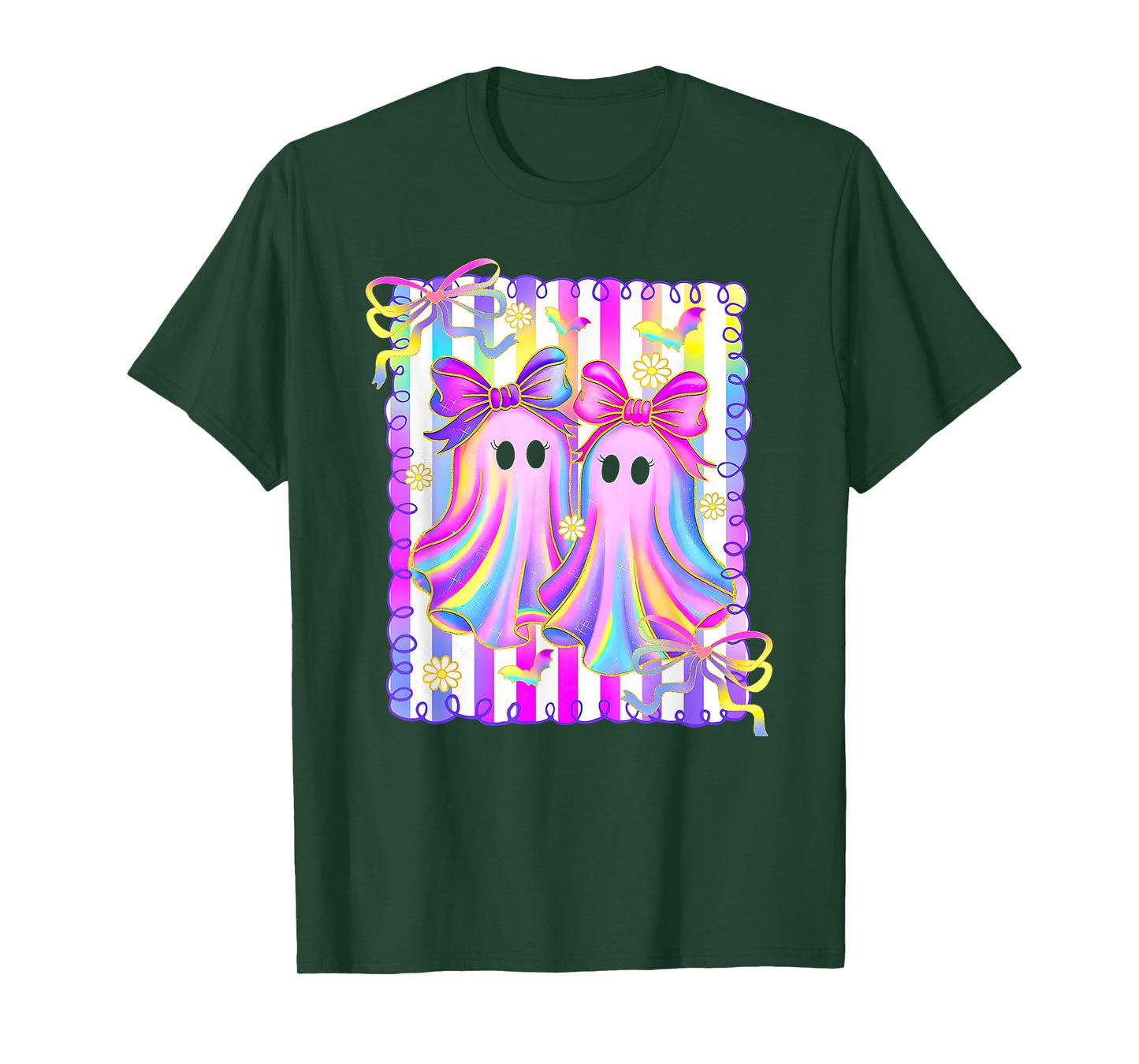 Colorful Aesthetic Halloween Ghosts Girly Girls Coquette Bow T-Shirt