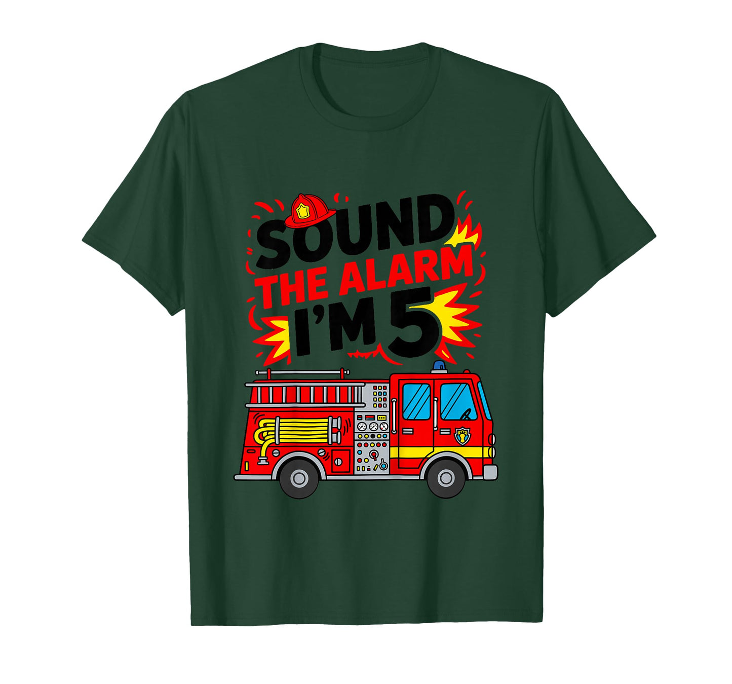 Kids Sound The Alarm I'm 5 Fire Truck 5th Birthday Boys Kids T-Shirt