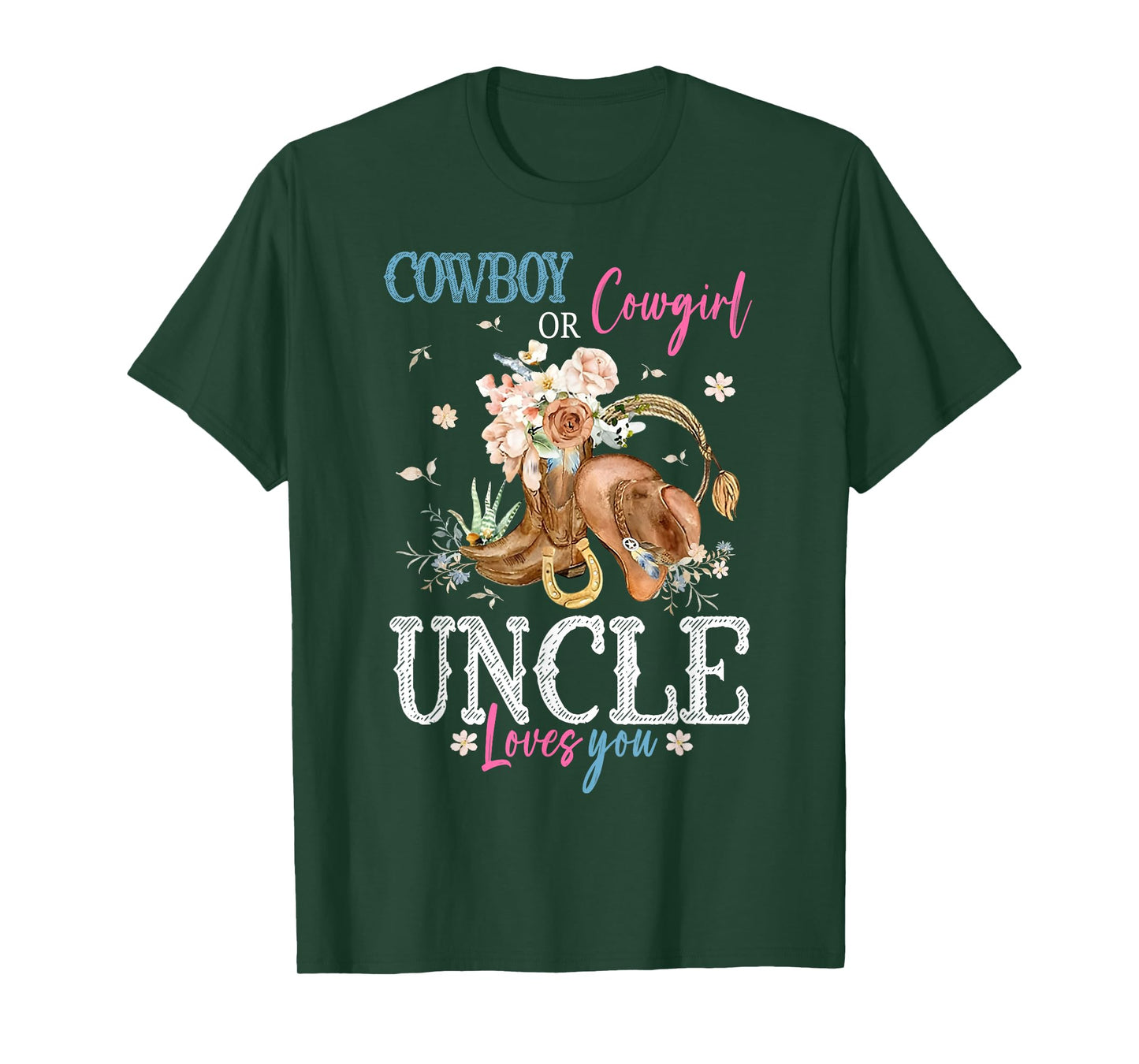 Cowboy or Cowgirl Gender Reveal Party Announcement Uncle T-Shirt