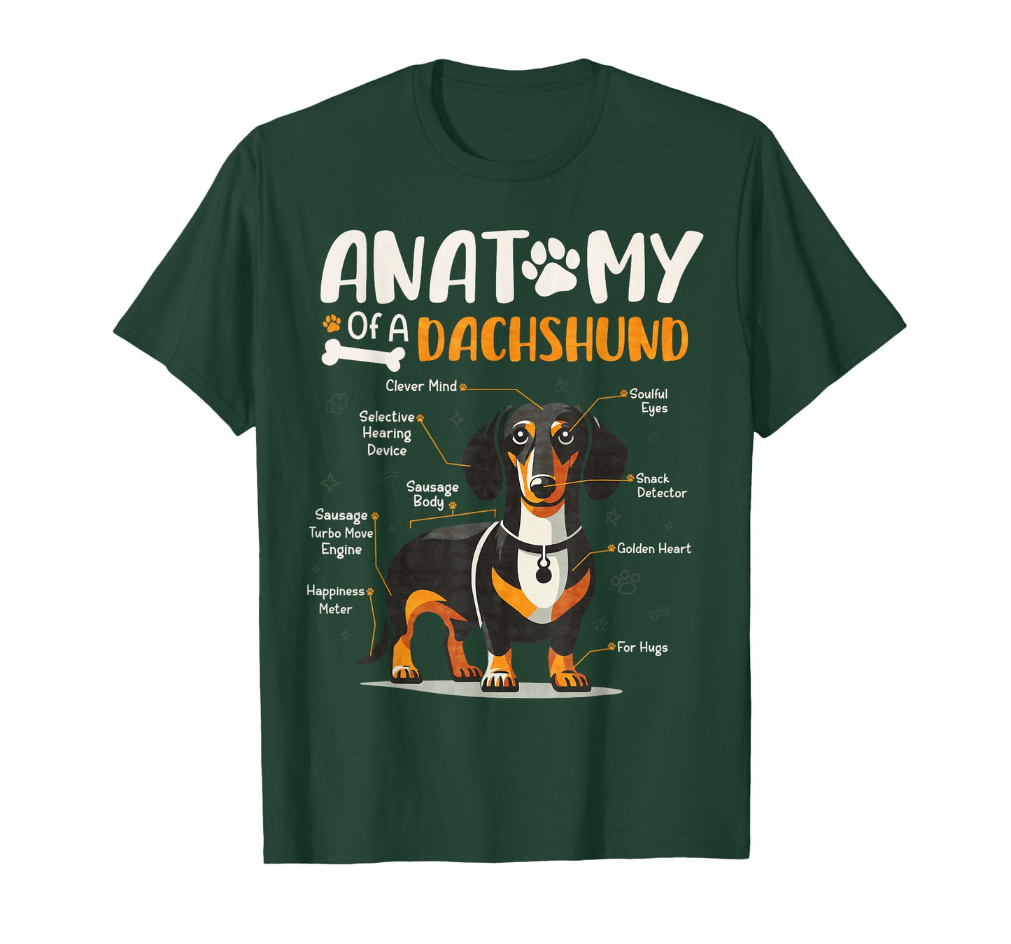 Vintage Anatomy Of A Dachshund Dog Funny Puppy Weiner Lover T-Shirt