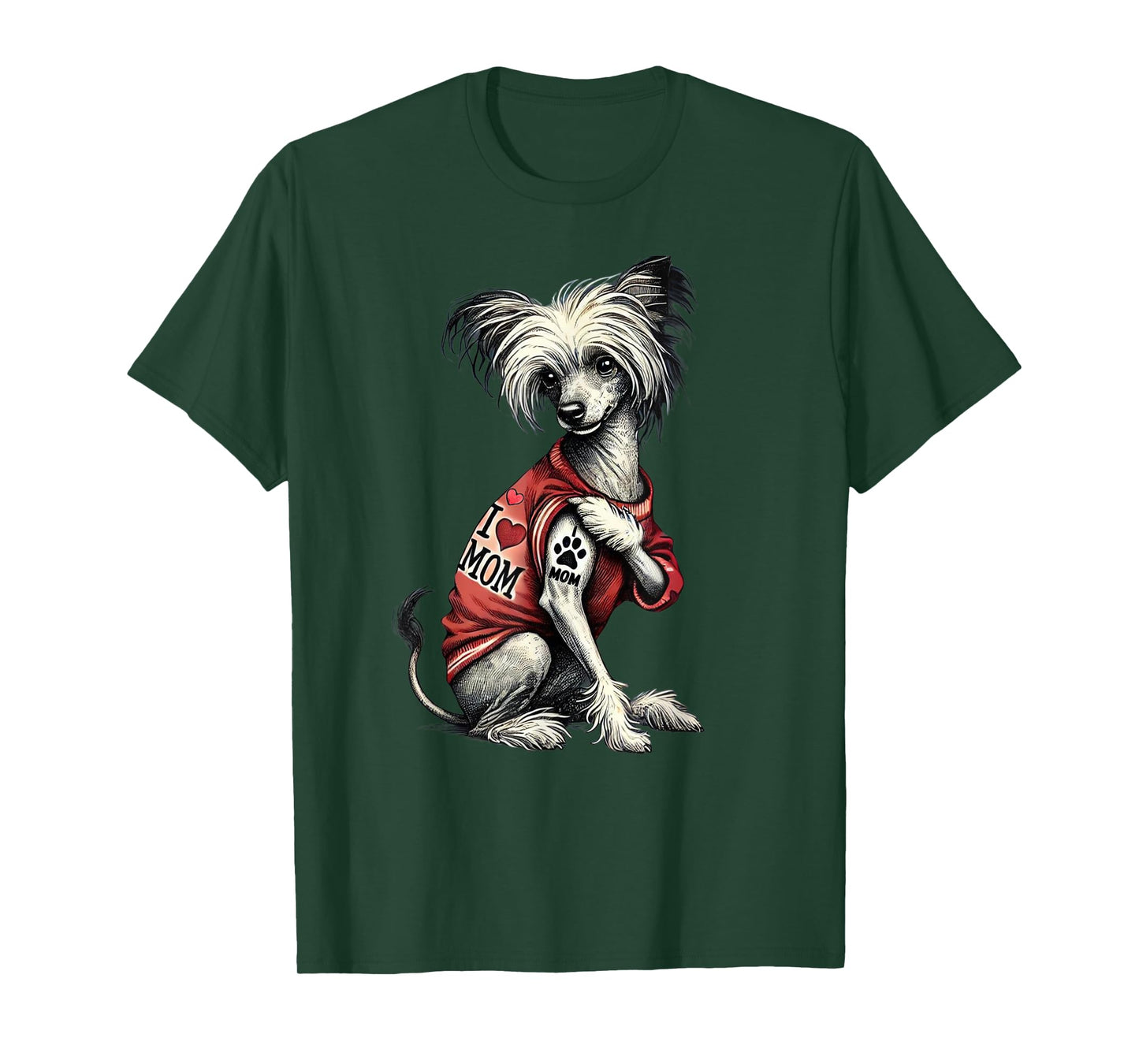 Funny I Love Mom Tattoo Chinese Crested Mom For Women T-Shirt