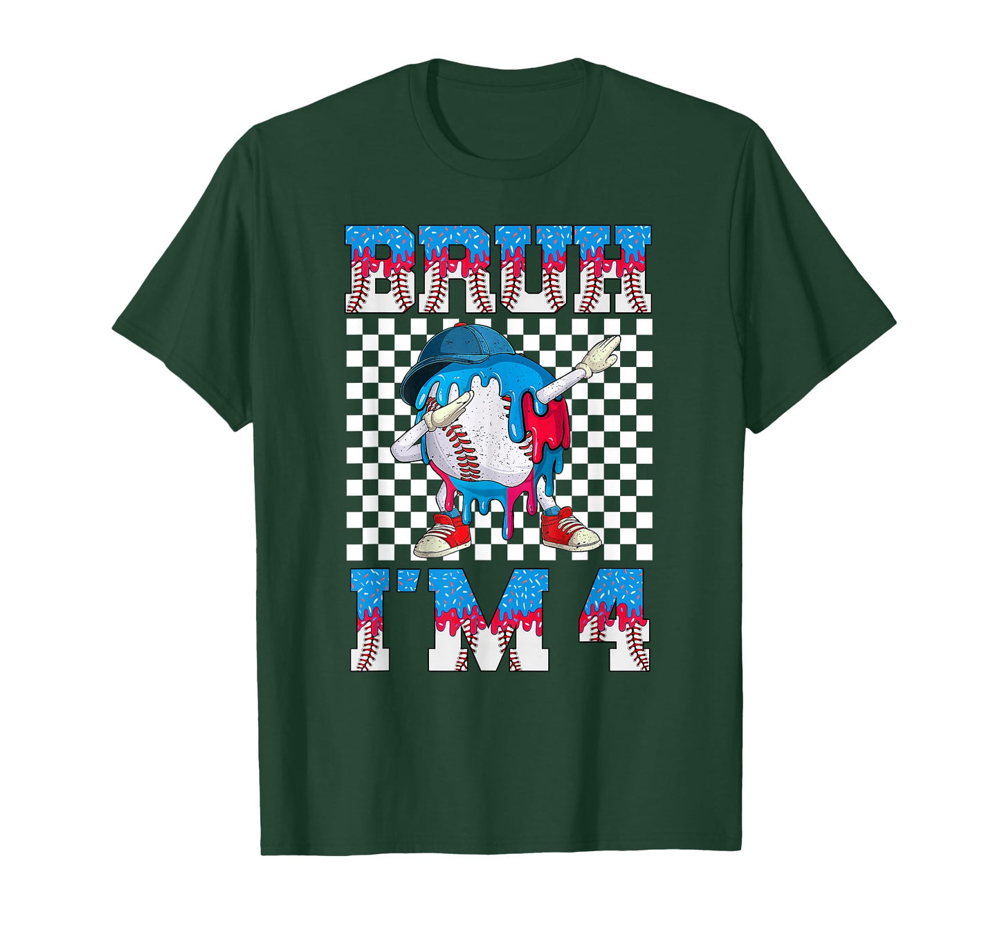 Bruh 4th Birthday Boy Baseball Ice Cream Drip 4 Year Olds T-Shirt
