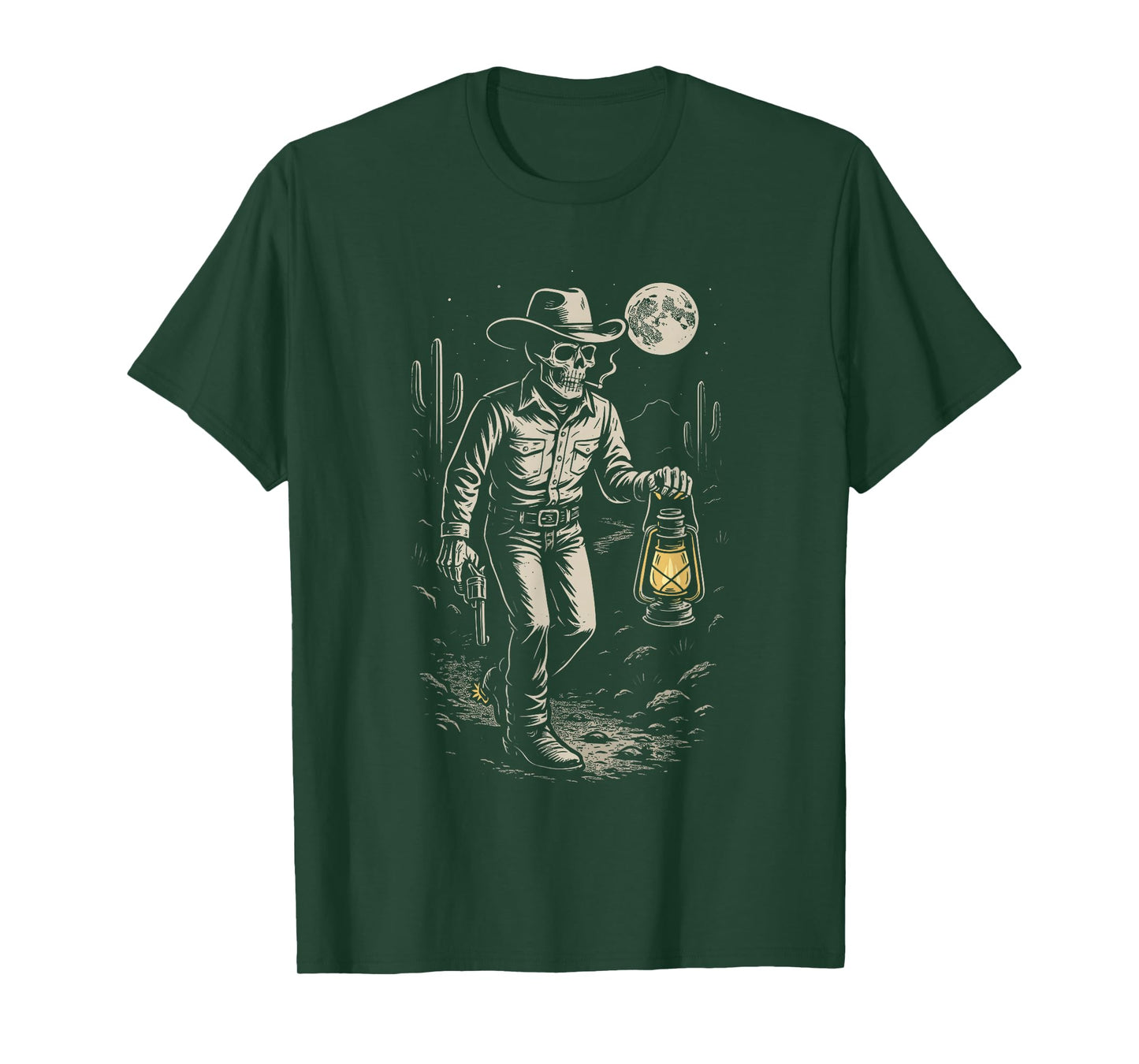 Vintage Skeleton Cowboy Smoking Moon Goth Western Gothic T-Shirt