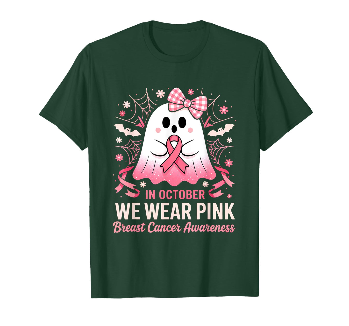 In October We Wear Pink Halloween Shirt Ghost Breast Cancer T-Shirt