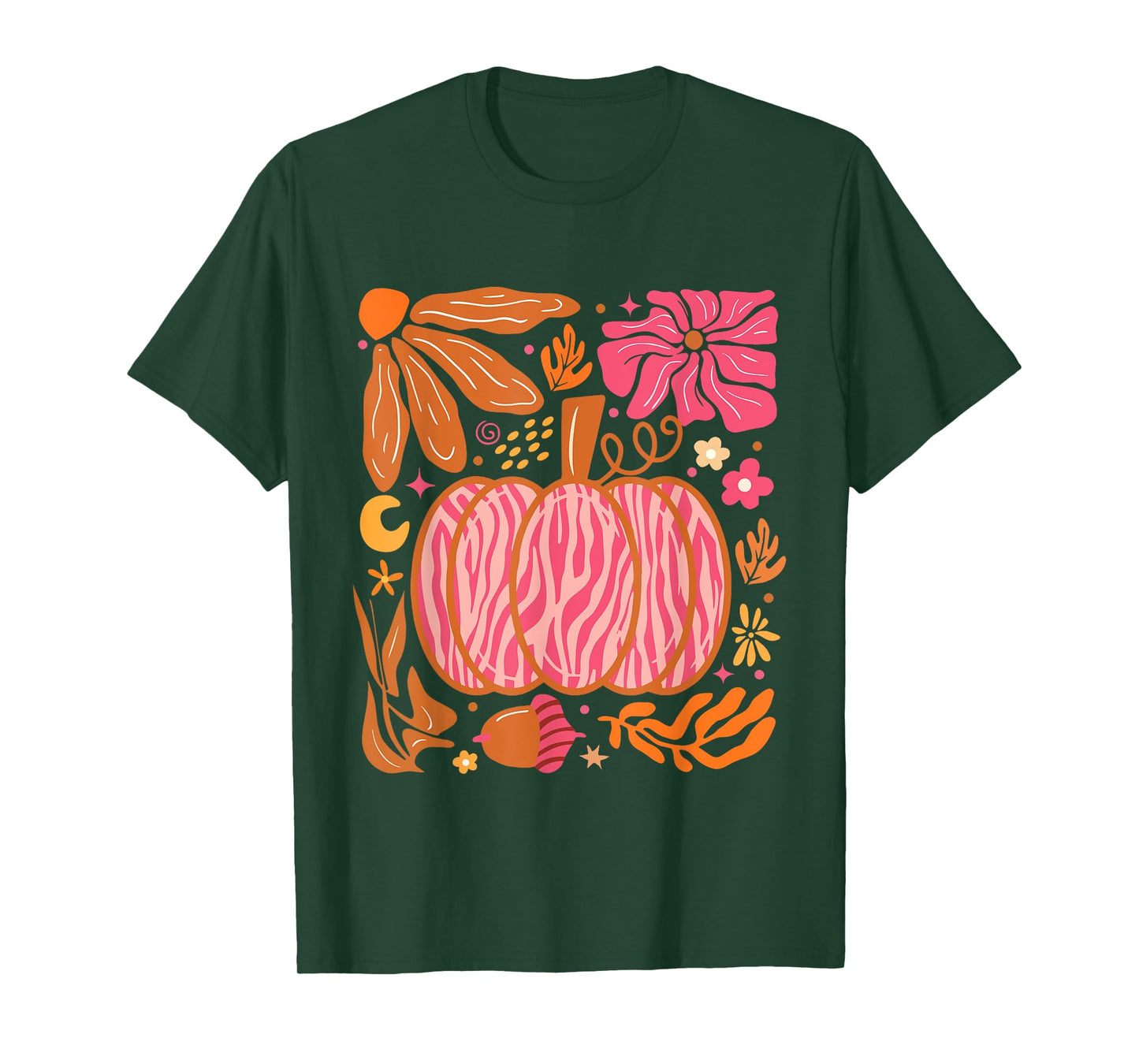 Leopard Pink Pumpkin Boho Floral Fall, Autumn Vibes T-Shirt