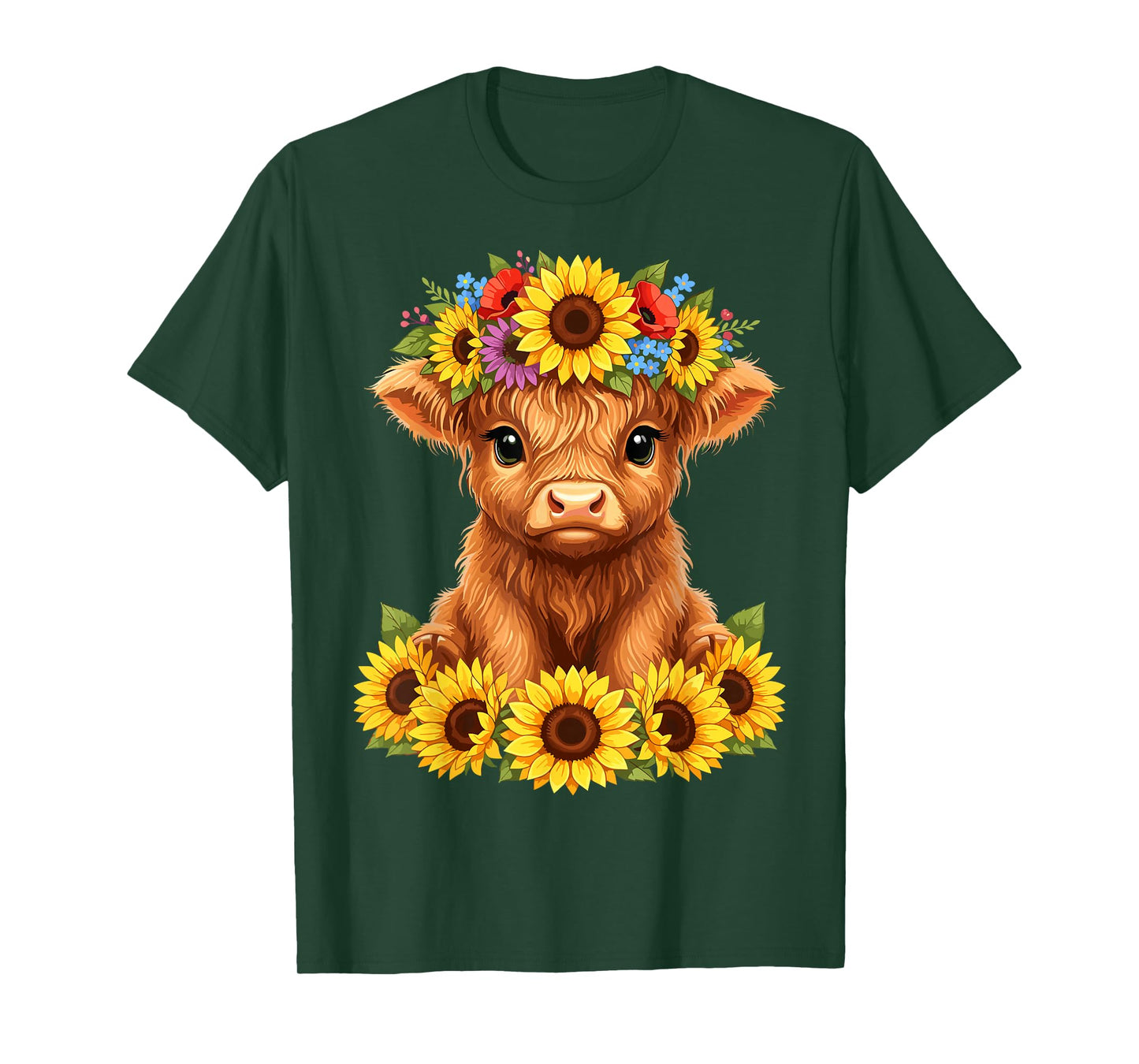 Highland Cow Sunflower Floral Country Farm T-Shirt