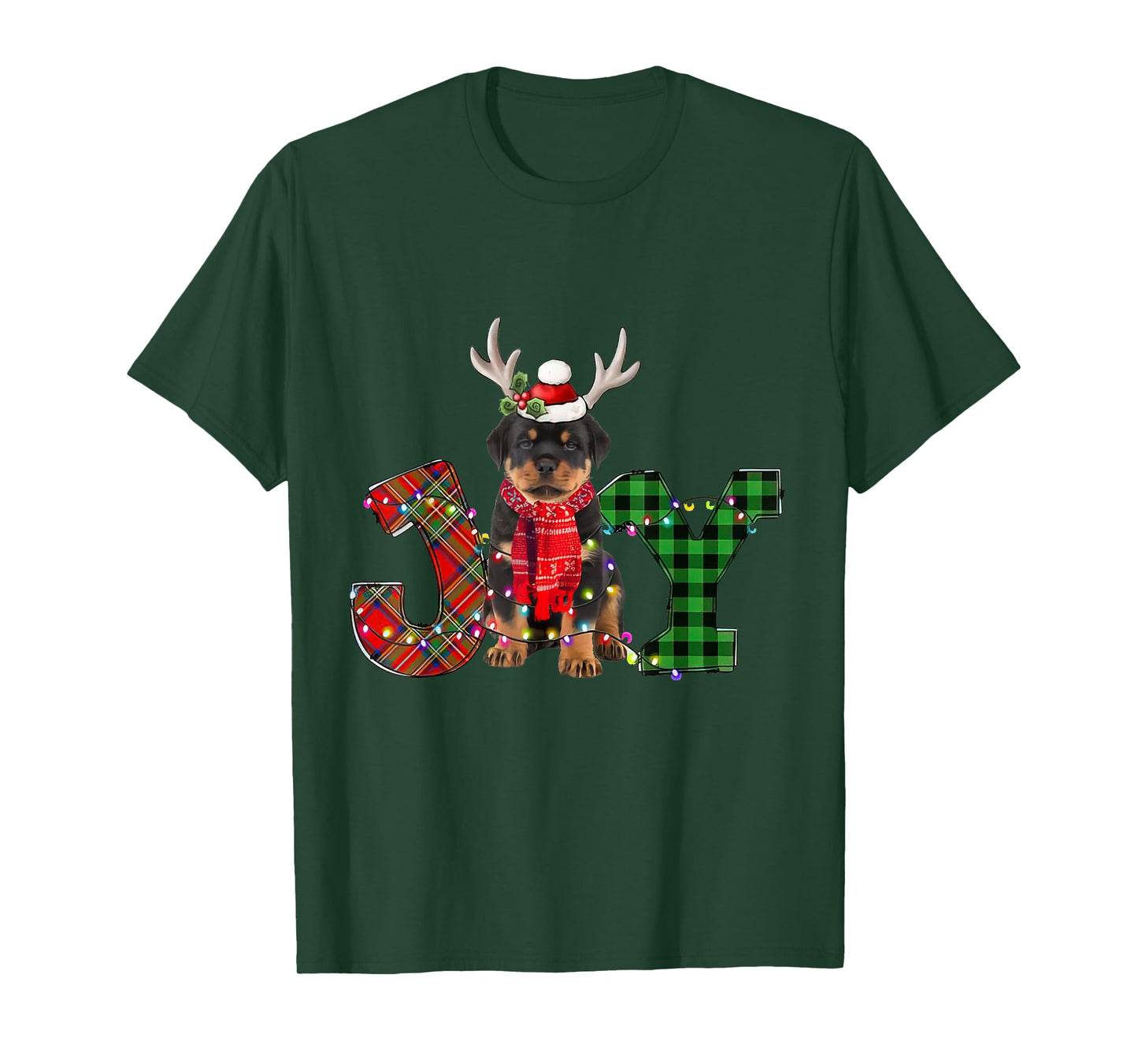 Joy Christmas Lights Rottweiler Dog Santa Hat Pajama T-Shirt for Men Women Kids