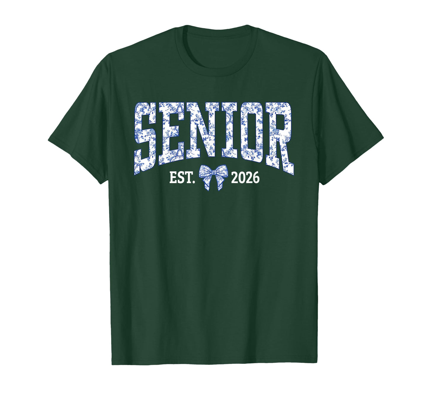 Senior 2026 Graduation Class Coquette Bow Blue Toile Floral T-Shirt