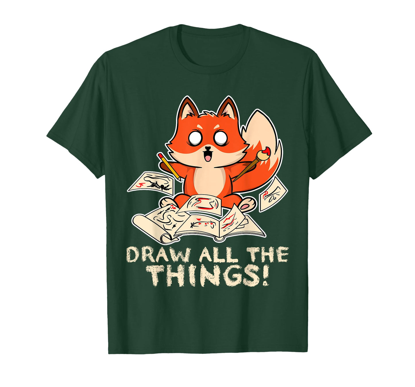 Draw All The Things Fox Sketching Art Otaku Comics Anime Top T-Shirt