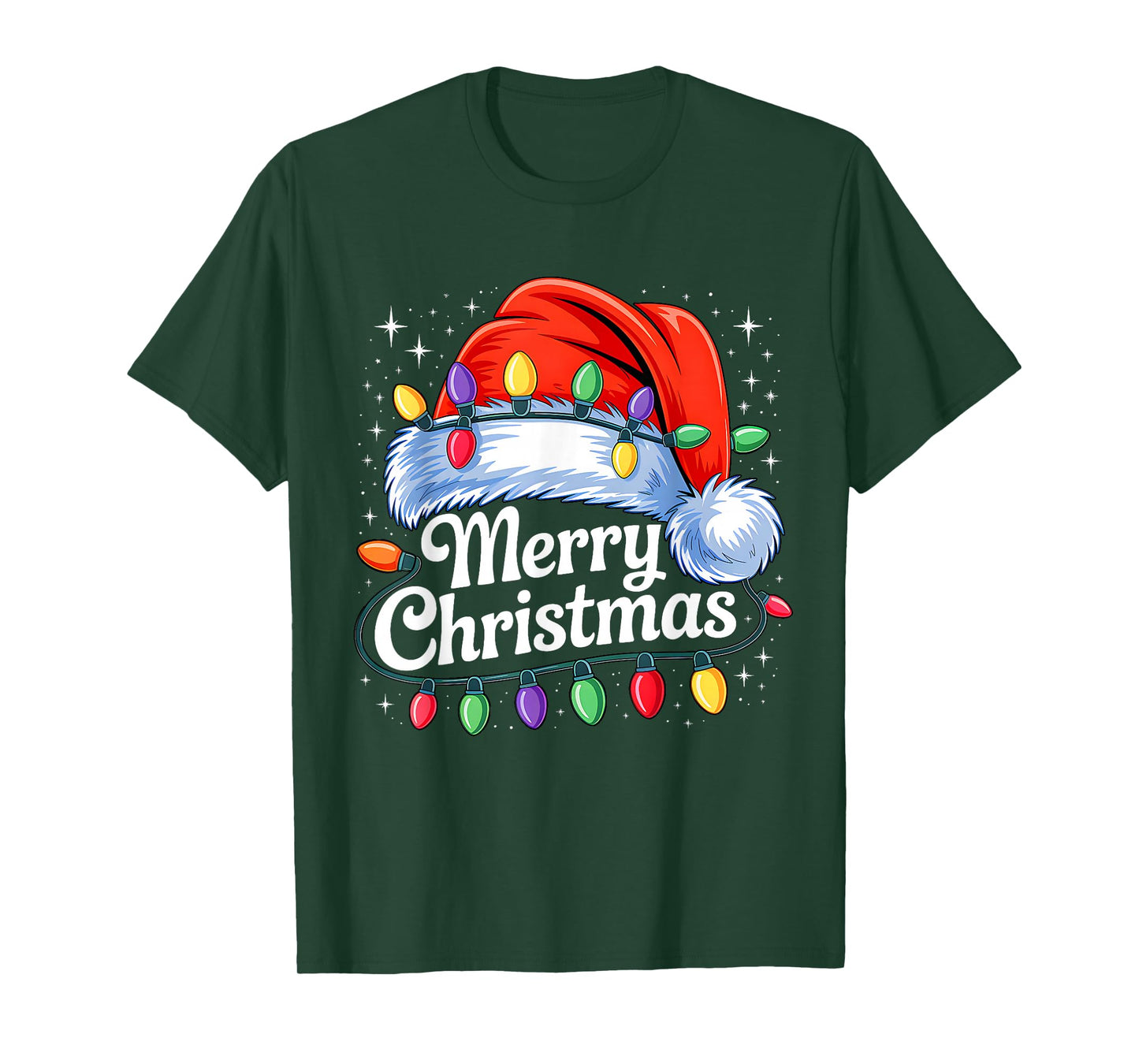 Merry Christmas Lights Red Santa Hat Xmas Family Men Women T-Shirt