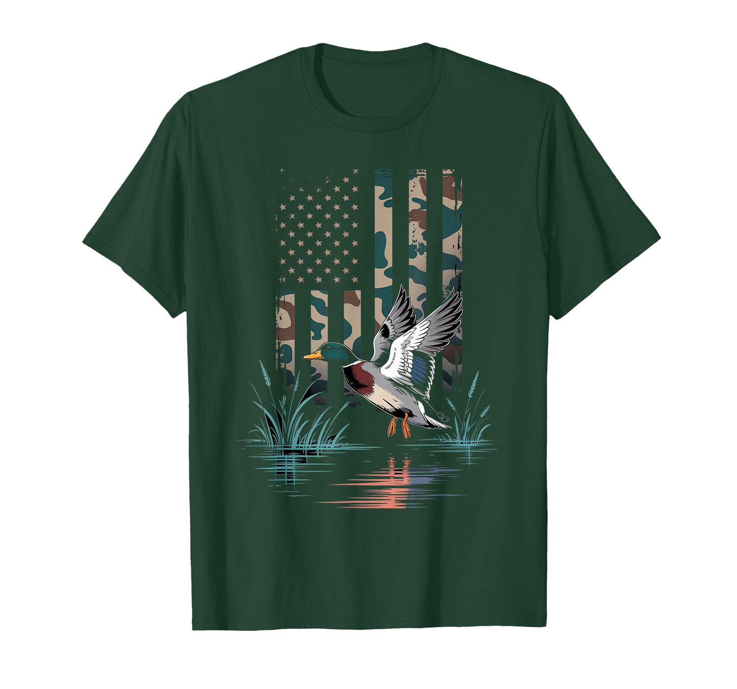 Camo Duck Hunting American Flag Waterfowl USA T-Shirt