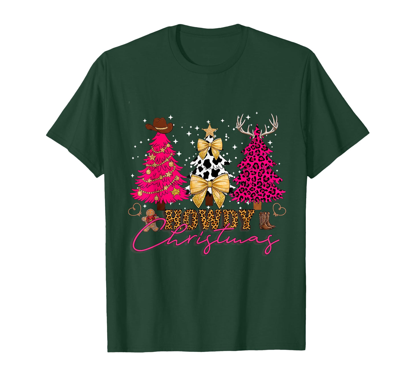 Howdy Christmas Western Cowgirl Trees Coquette Bow Xmas T-Shirt