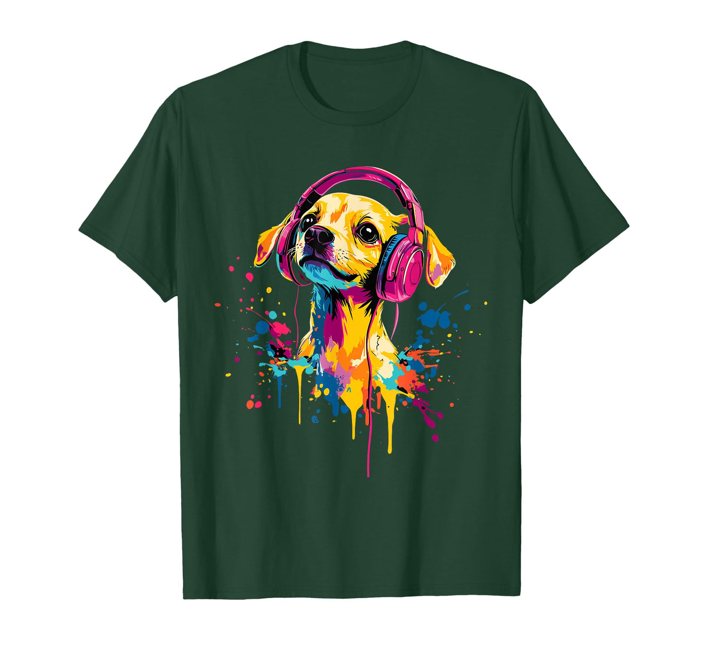 Chiweenie Lover Pop Art Wearing Headphones Funny Chiweenie T-Shirt