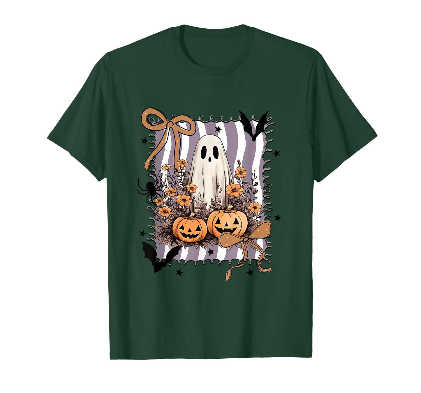Preppy Floral Ghost Coquette Bow Spooky Season Halloween T-Shirt