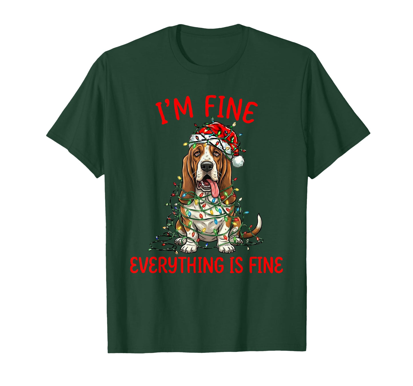 Basset Hound Dog Christmas I'm Fine Everything is Fine T-Shirt