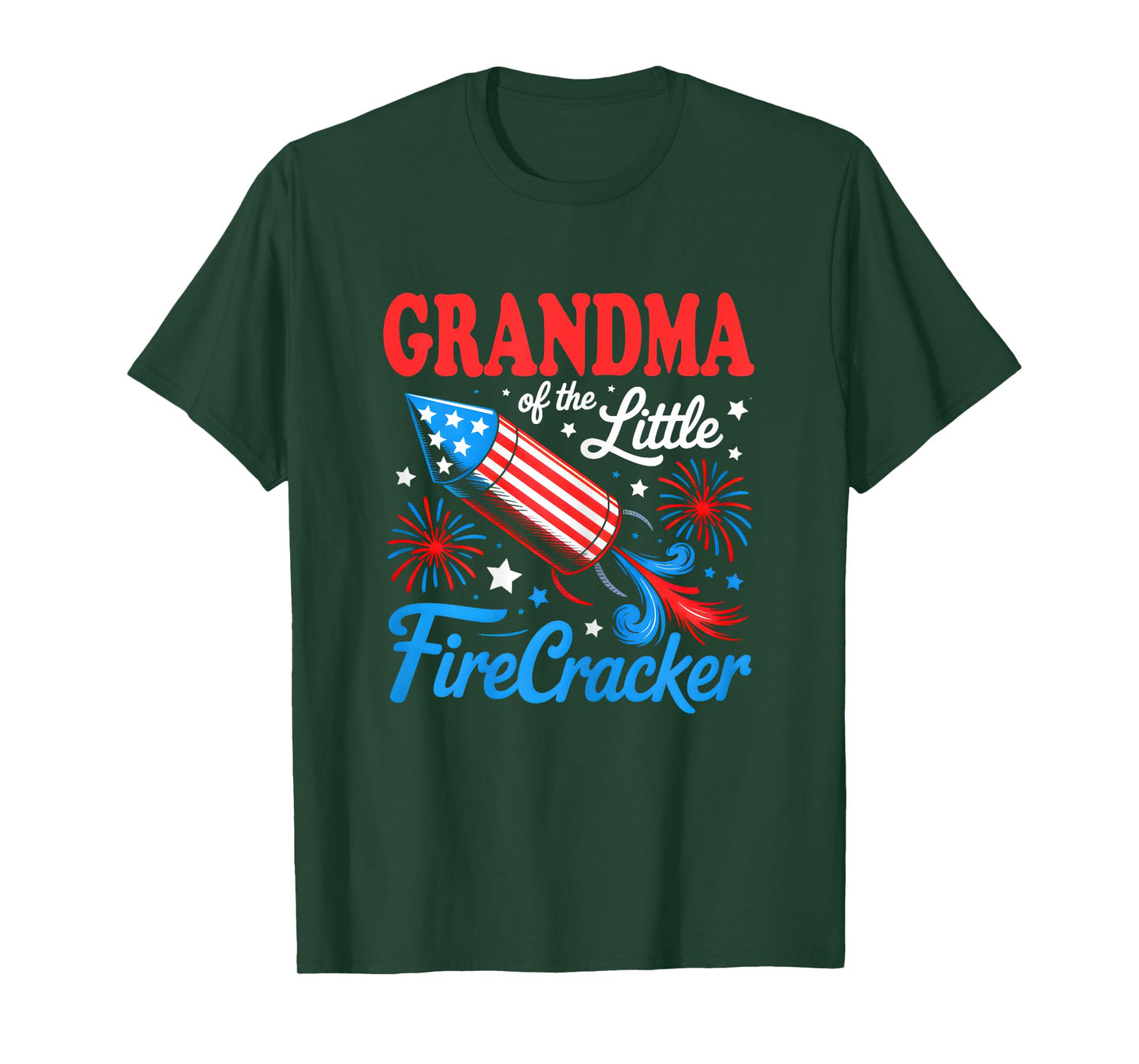 Grandma Of The Little Firecracker 4th of July Birthday Party T-Shirt