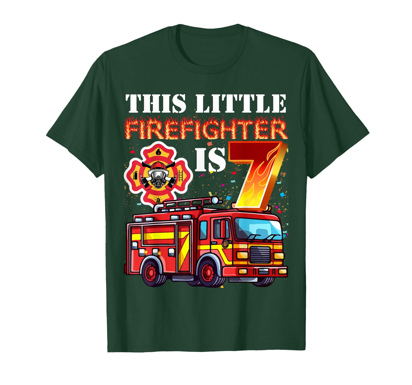Kids 7 Year Old Firefighter Birthday Party Fire Truck 7th T-Shirt
