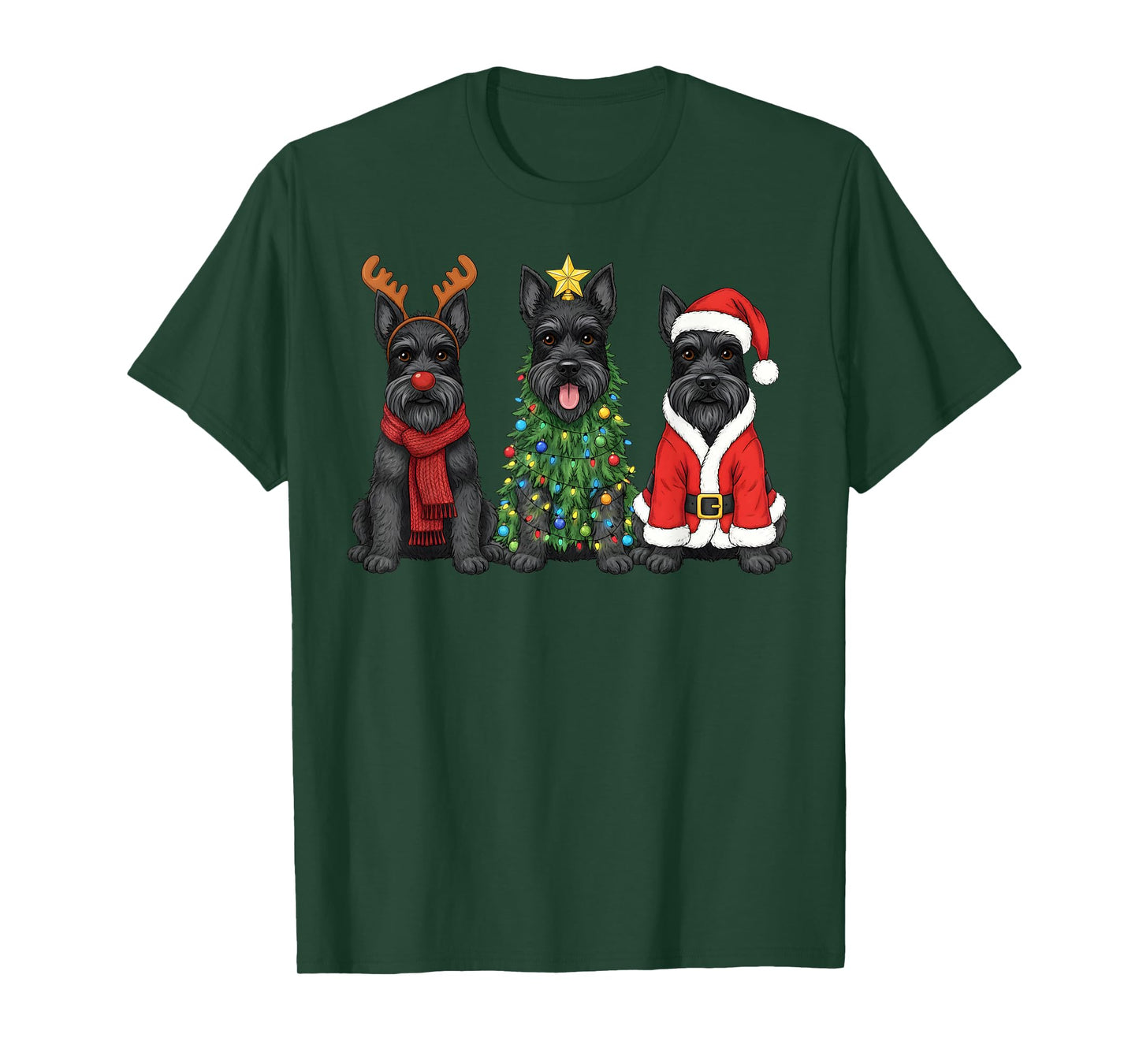Retro Christmas Scottish Terrier Santa Reindeer Dog Lover T-Shirt