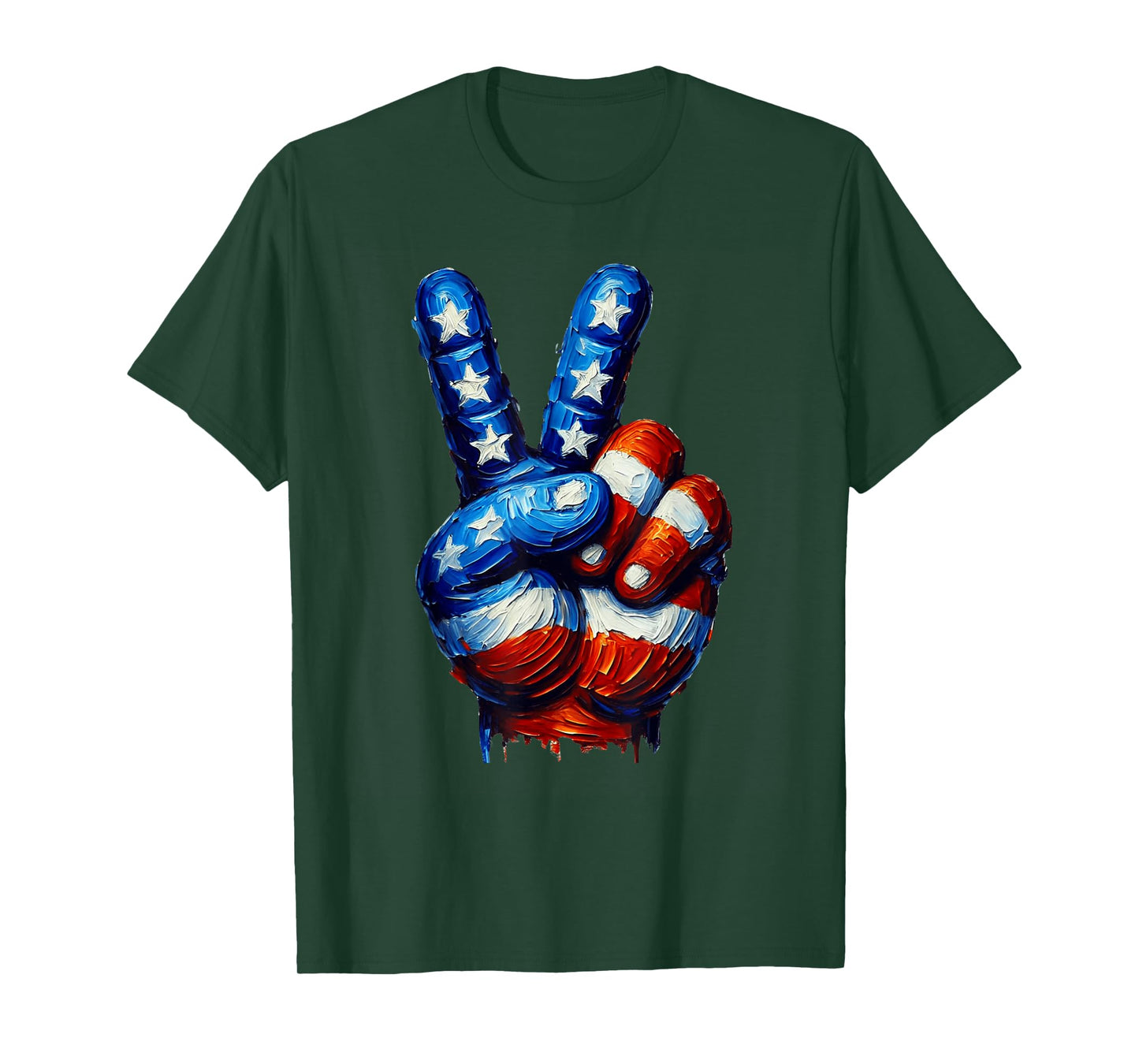 Peace Sign Hand USA Flag 4th of July Patriotic Men Women T-Shirt