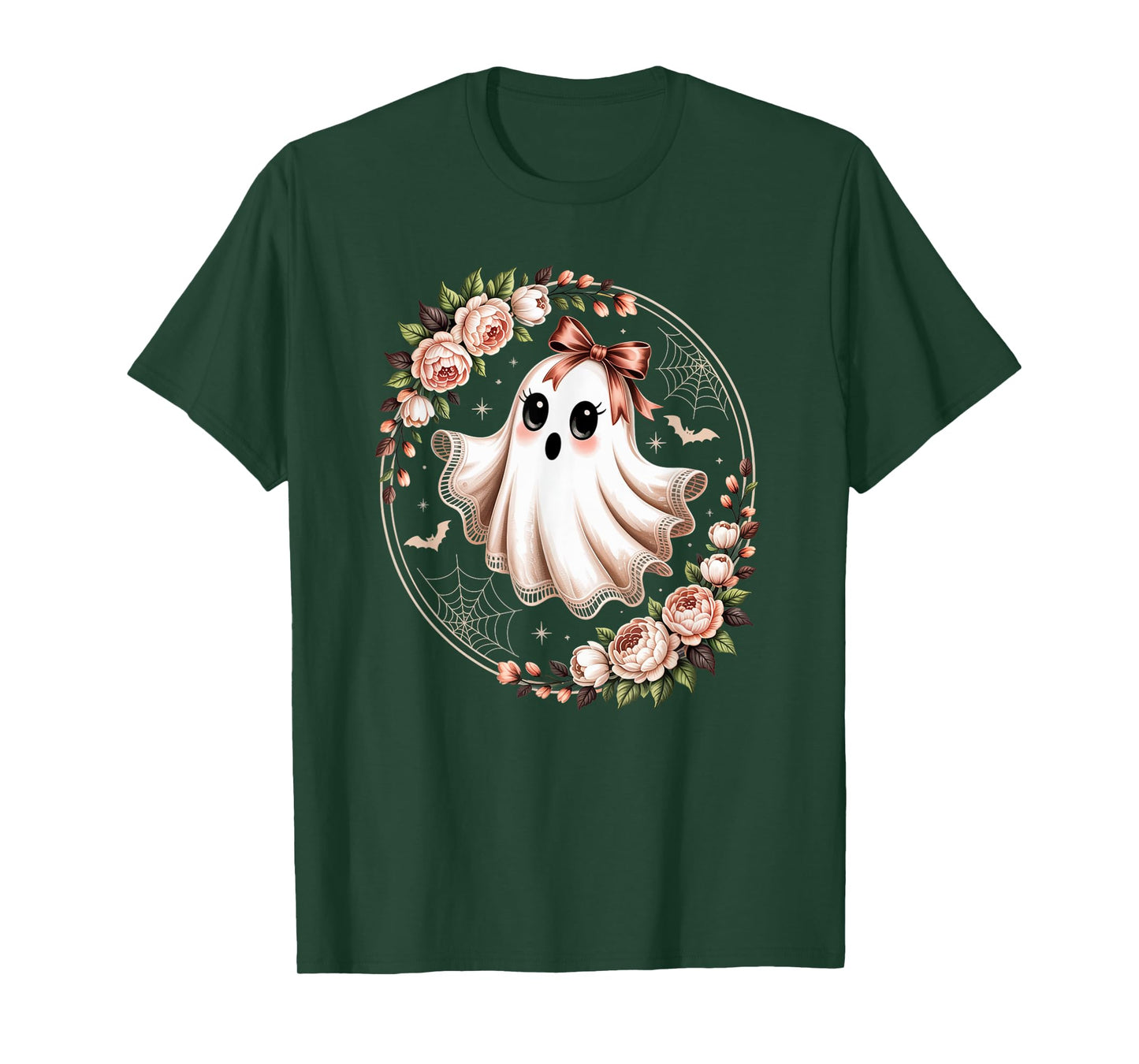 Coquette Bow Lace Ghost Floral Ghost Boo In Boojee Halloween T-Shirt