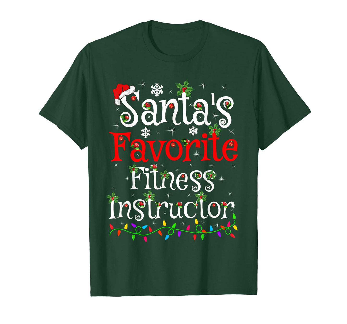 Xmas Lighting Santa's Favorite Fitness Instructor Christmas T-Shirt