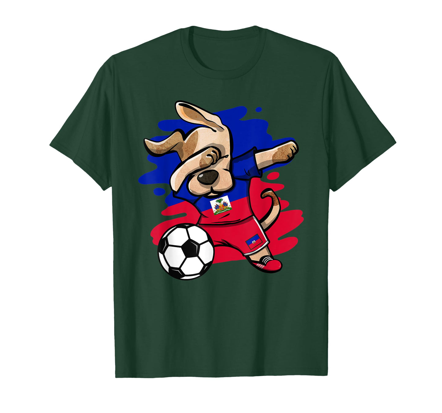 Dabbing Dog Haiti Soccer Fans Jersey Haitian Flag Football Men Women Kids T-Shirt