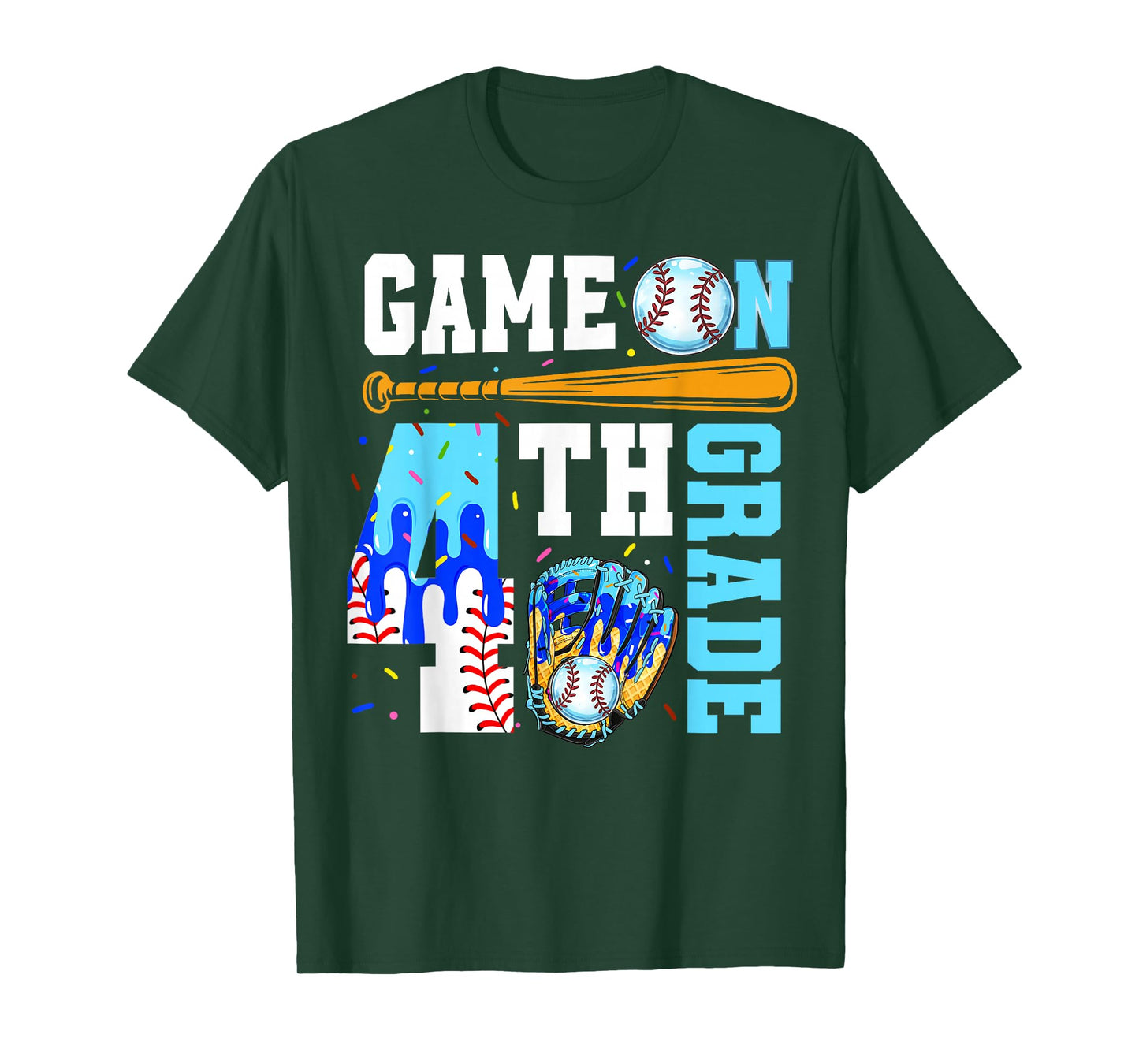 4th Grade Back To School Baseball Drip Ice Cream Game On T-Shirt