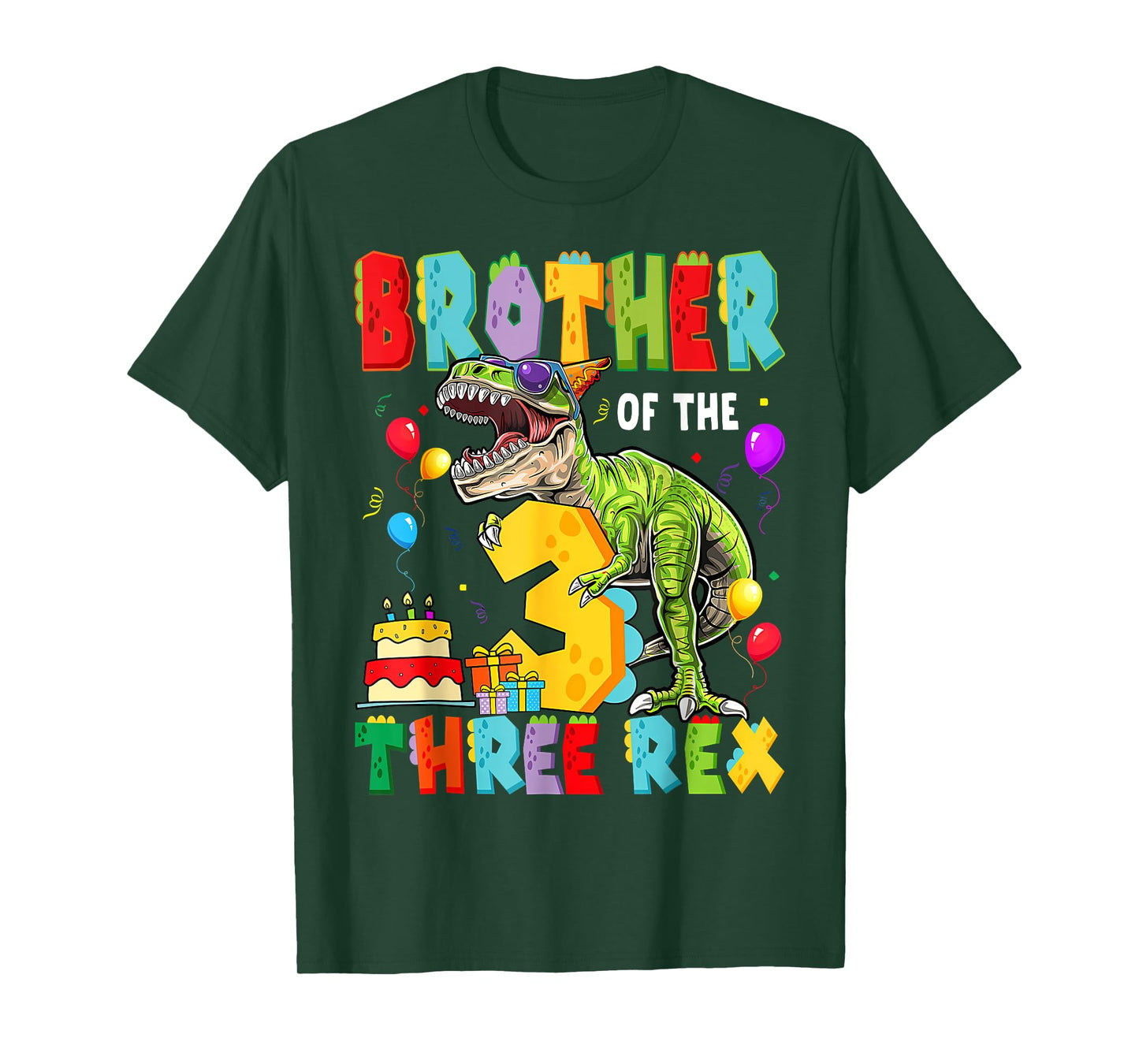 Brother Of The Three Rex 3Rd Birthday Boy Dinosaur T-Rex T-Shirt